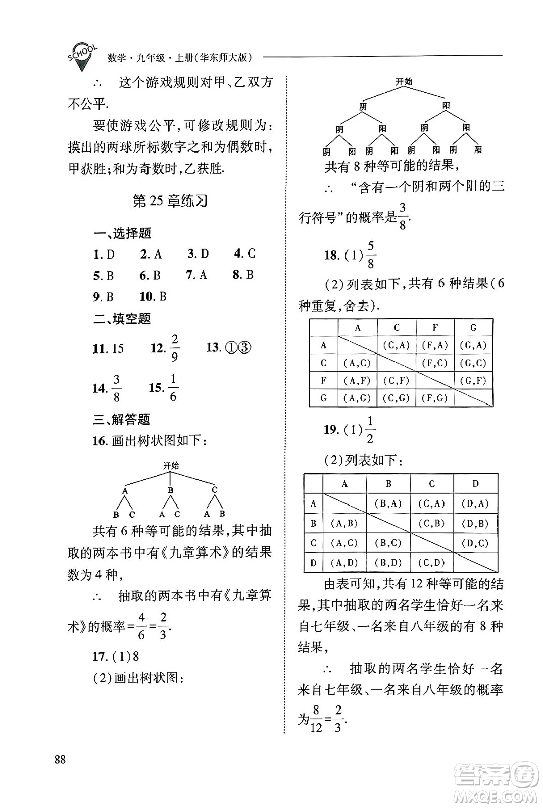 山西教育出版社2024年秋新課程問題解決導學方案九年級數(shù)學上冊華師版答案