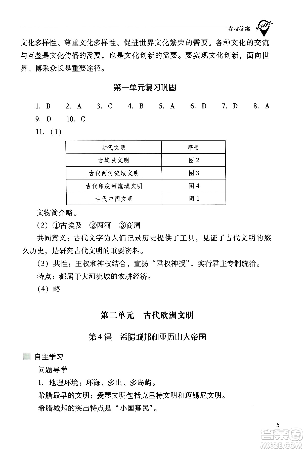 山西教育出版社2024年秋新課程問題解決導(dǎo)學(xué)方案九年級世界歷史上冊人教版答案