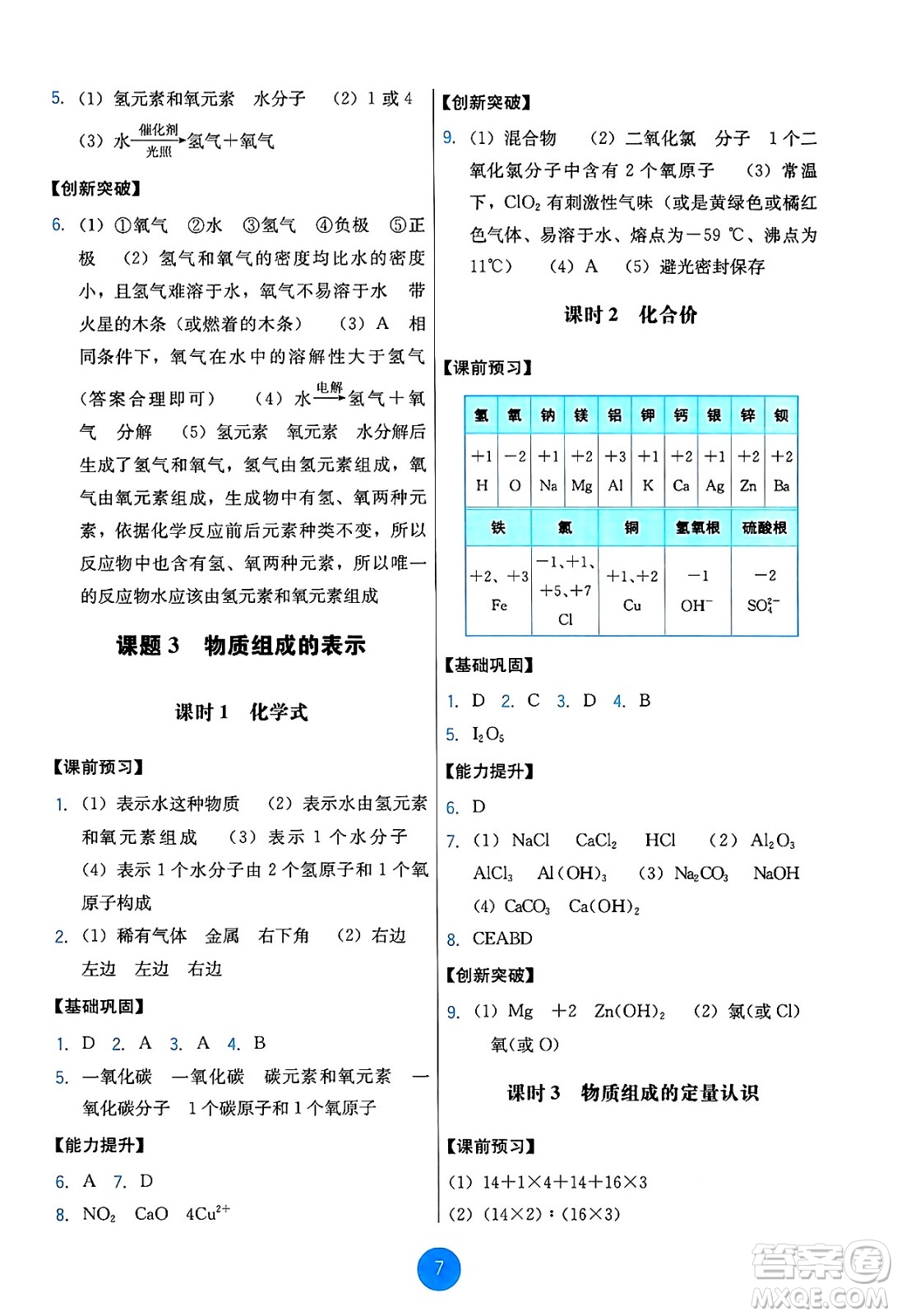 人民教育出版社2024年秋能力培養(yǎng)與測試九年級化學(xué)上冊人教版答案