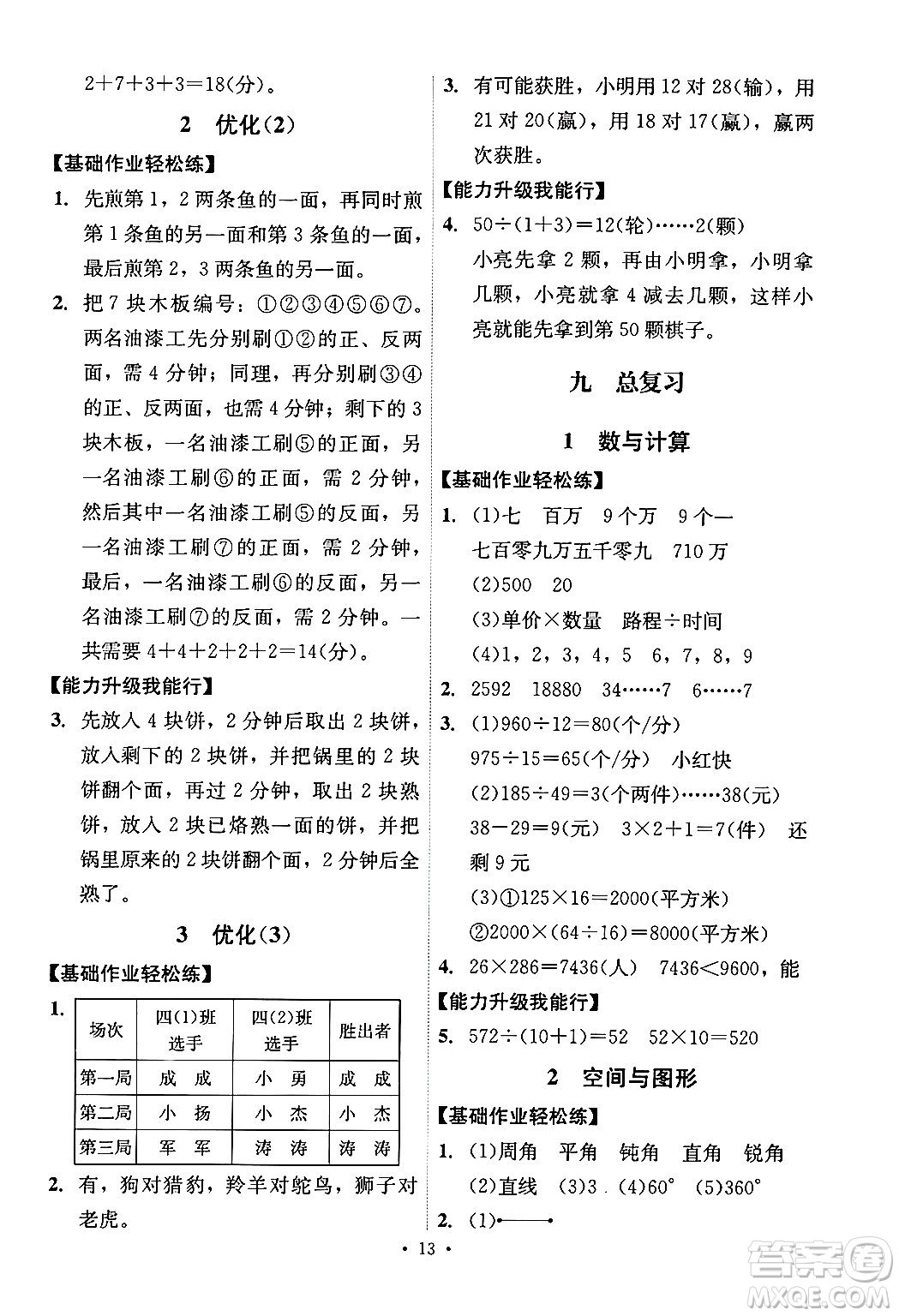 人民教育出版社2024年秋能力培養(yǎng)與測(cè)試四年級(jí)數(shù)學(xué)上冊(cè)人教版湖南專版答案