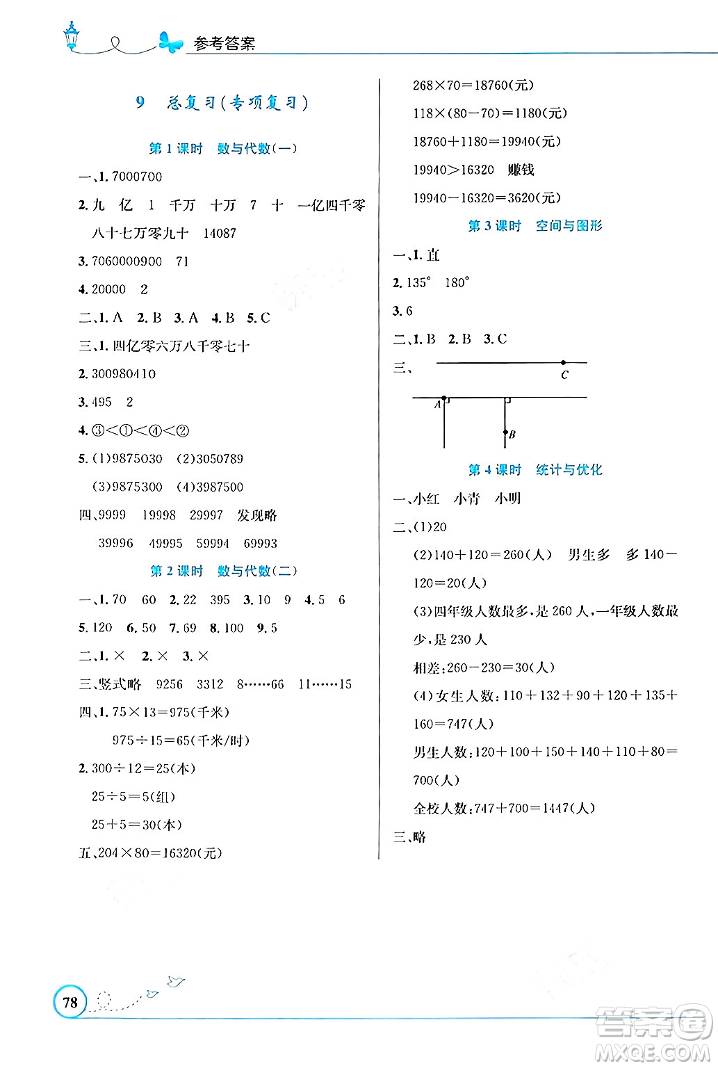 人民教育出版社2024年秋小學(xué)同步測(cè)控優(yōu)化設(shè)計(jì)四年級(jí)數(shù)學(xué)上冊(cè)人教版福建專(zhuān)版答案