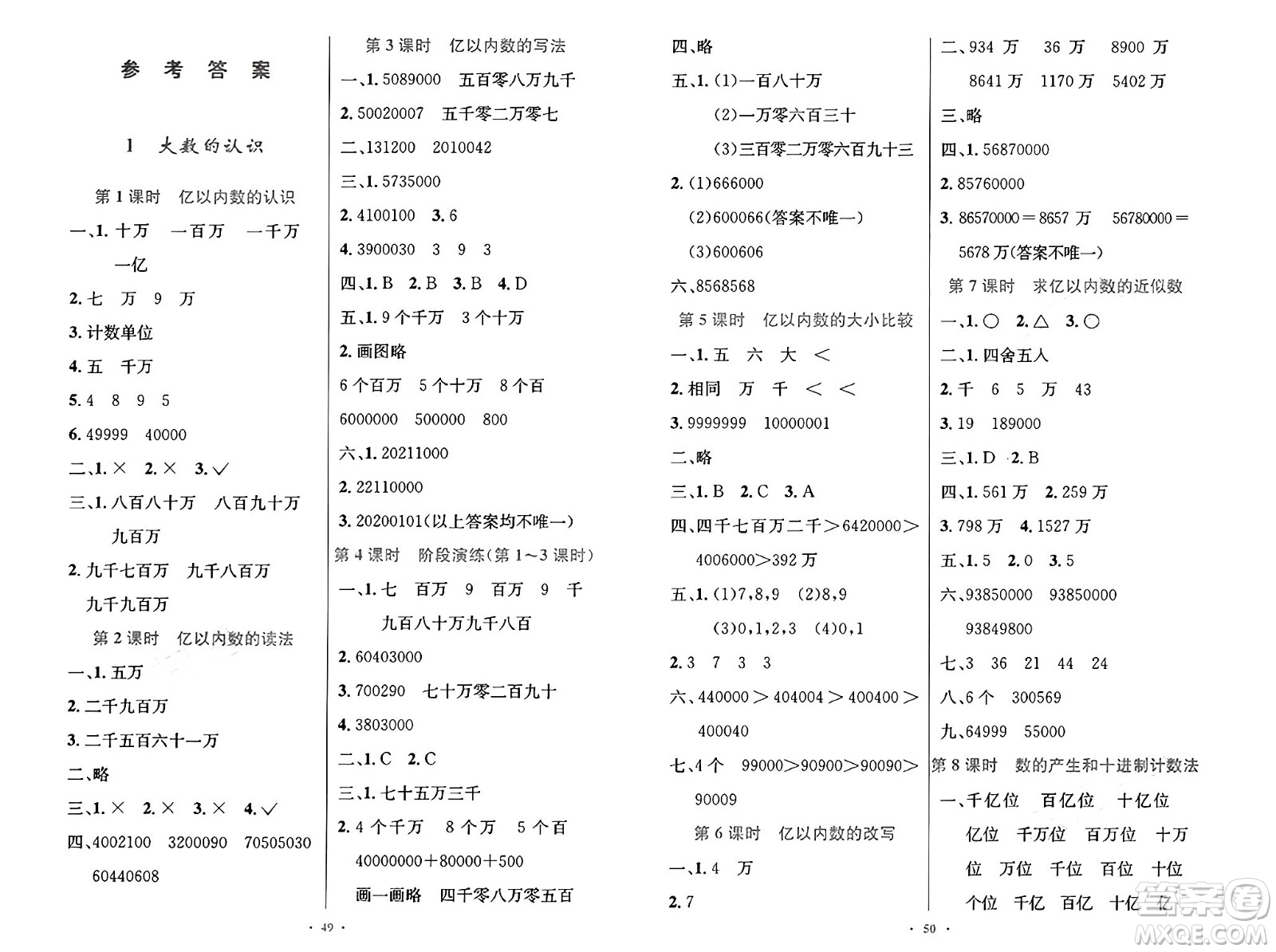 人民教育出版社2024年秋小學(xué)同步測控優(yōu)化設(shè)計(jì)四年級數(shù)學(xué)上冊人教版增強(qiáng)版答案