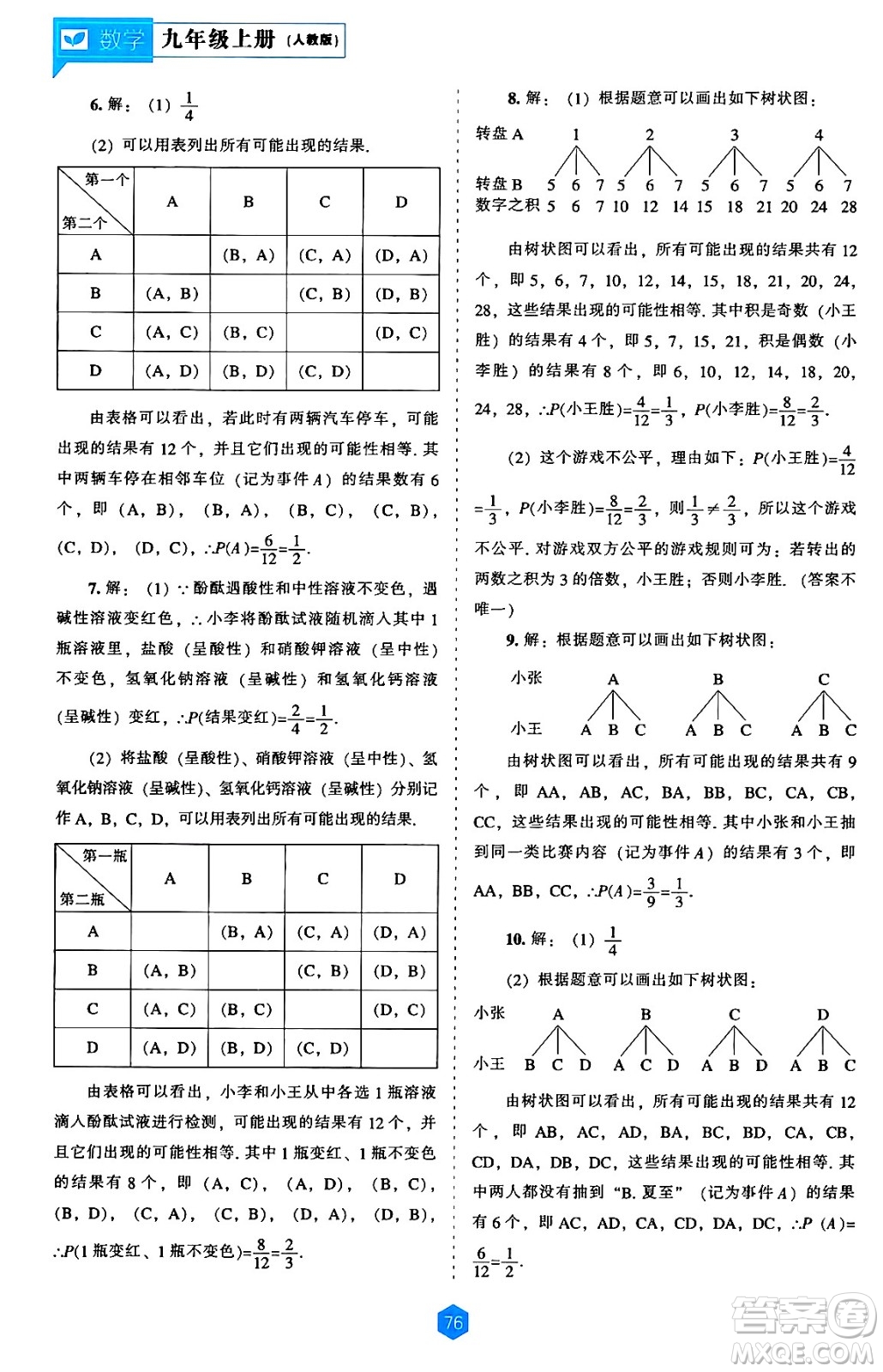 遼海出版社2024年秋新課程能力培養(yǎng)九年級(jí)數(shù)學(xué)上冊(cè)人教版答案