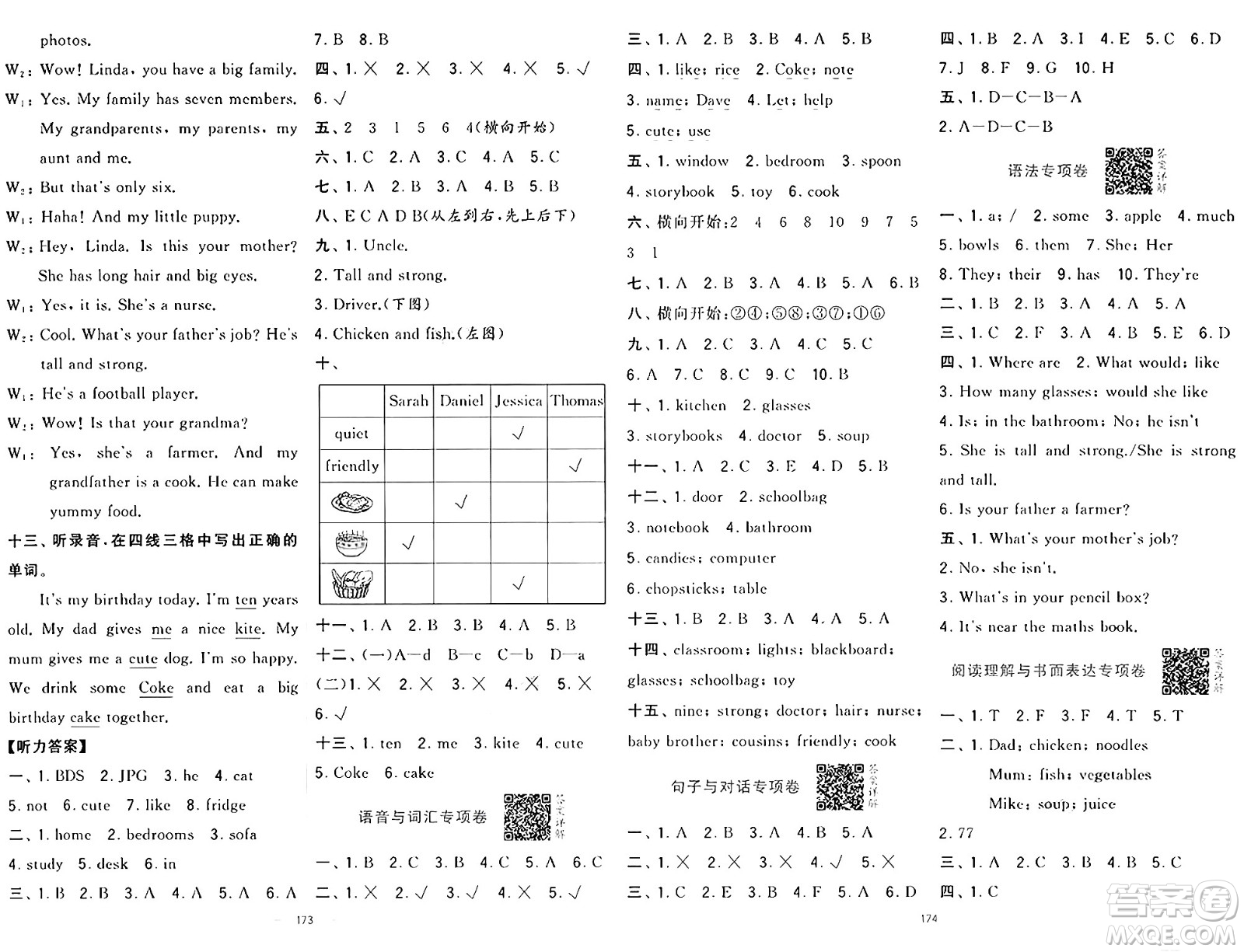 寧夏人民教育出版社2024年秋學(xué)霸提優(yōu)大試卷四年級(jí)英語(yǔ)上冊(cè)人教版答案