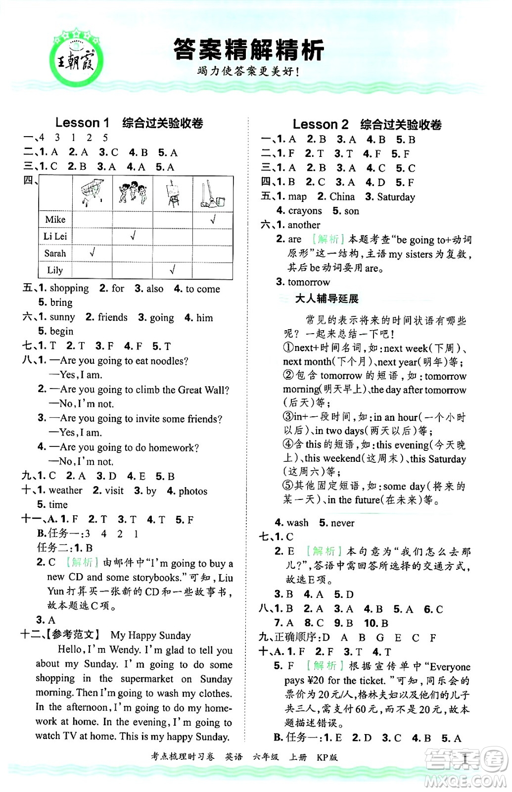 江西人民出版社2024年秋王朝霞考點(diǎn)梳理時(shí)習(xí)卷六年級(jí)英語(yǔ)上冊(cè)科普版答案