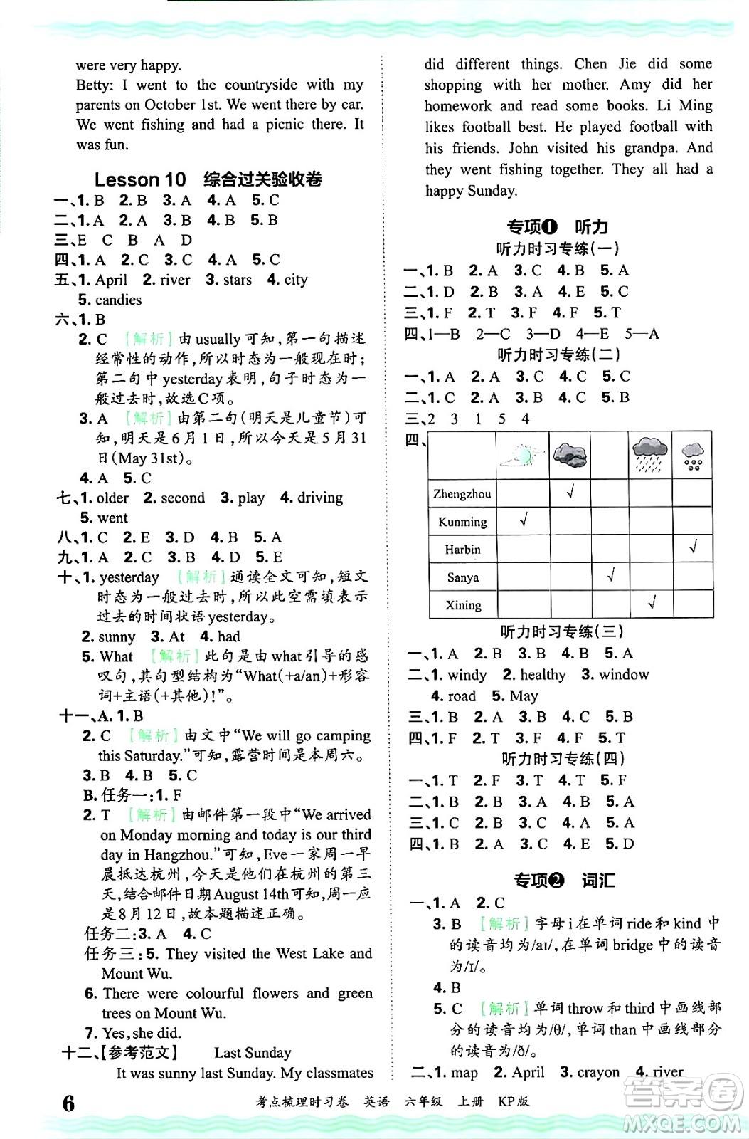 江西人民出版社2024年秋王朝霞考點(diǎn)梳理時(shí)習(xí)卷六年級(jí)英語(yǔ)上冊(cè)科普版答案