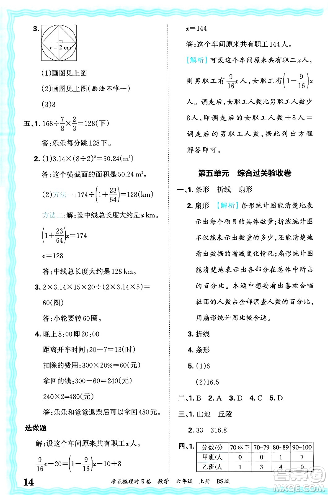 江西人民出版社2024年秋王朝霞考點(diǎn)梳理時(shí)習(xí)卷六年級(jí)數(shù)學(xué)上冊(cè)北師大版答案