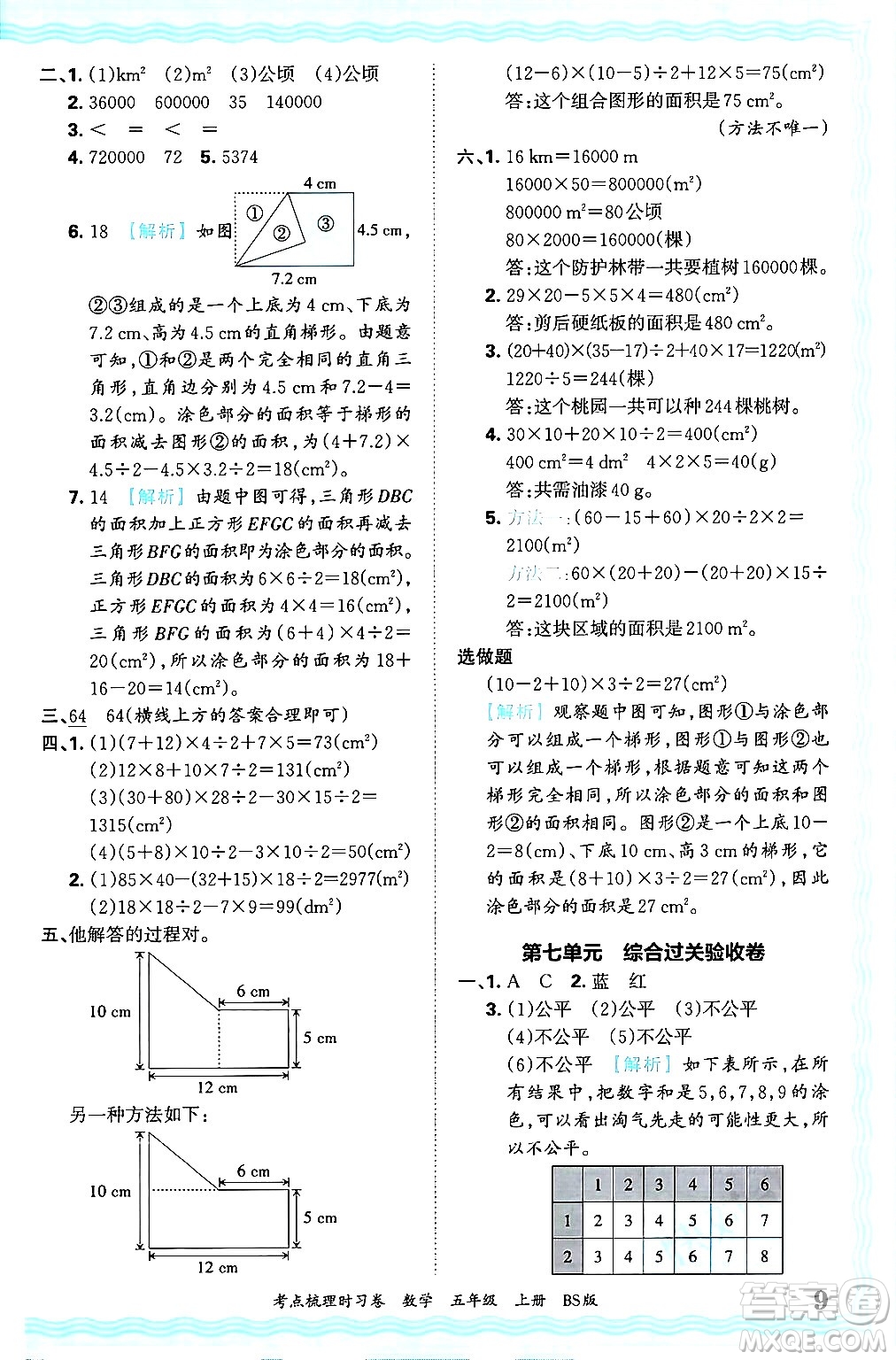 江西人民出版社2024年秋王朝霞考點梳理時習(xí)卷五年級數(shù)學(xué)上冊北師大版答案