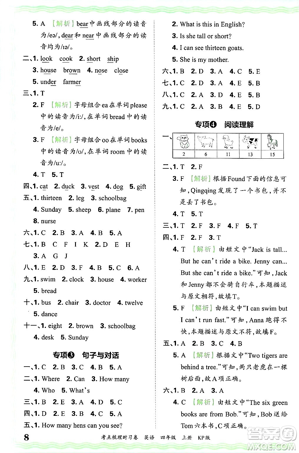 江西人民出版社2024年秋王朝霞考點(diǎn)梳理時習(xí)卷四年級英語上冊科普版答案