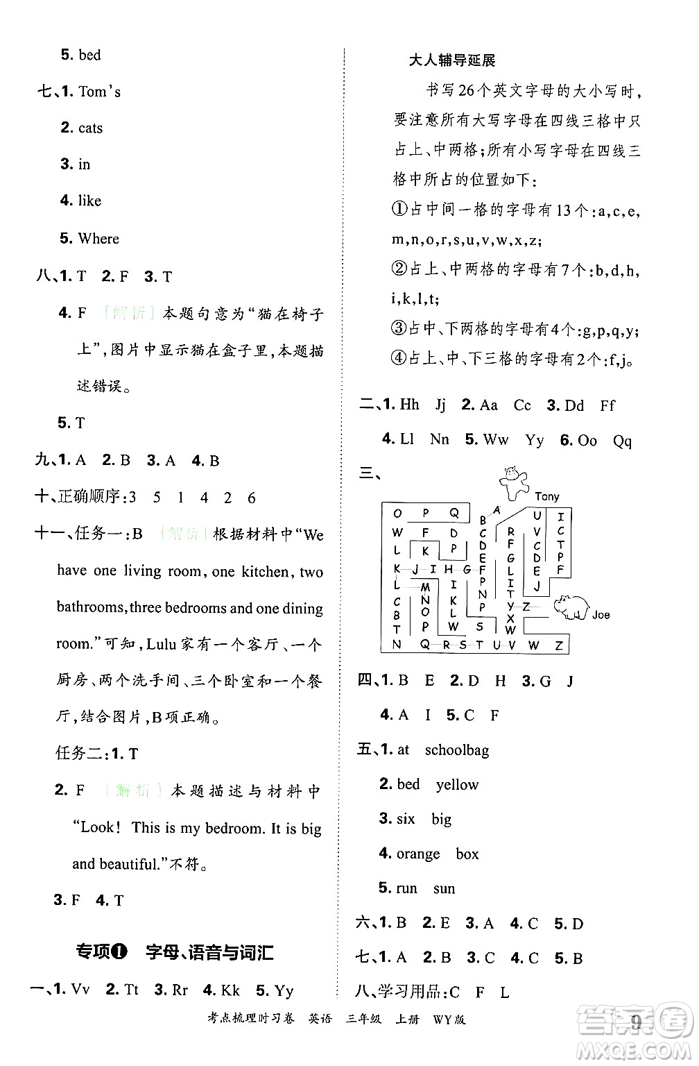 江西人民出版社2024年秋王朝霞考點(diǎn)梳理時(shí)習(xí)卷三年級(jí)英語上冊外研版答案