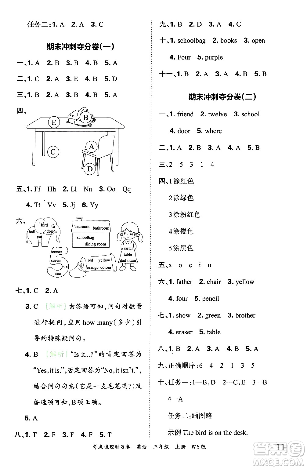 江西人民出版社2024年秋王朝霞考點(diǎn)梳理時(shí)習(xí)卷三年級(jí)英語上冊外研版答案