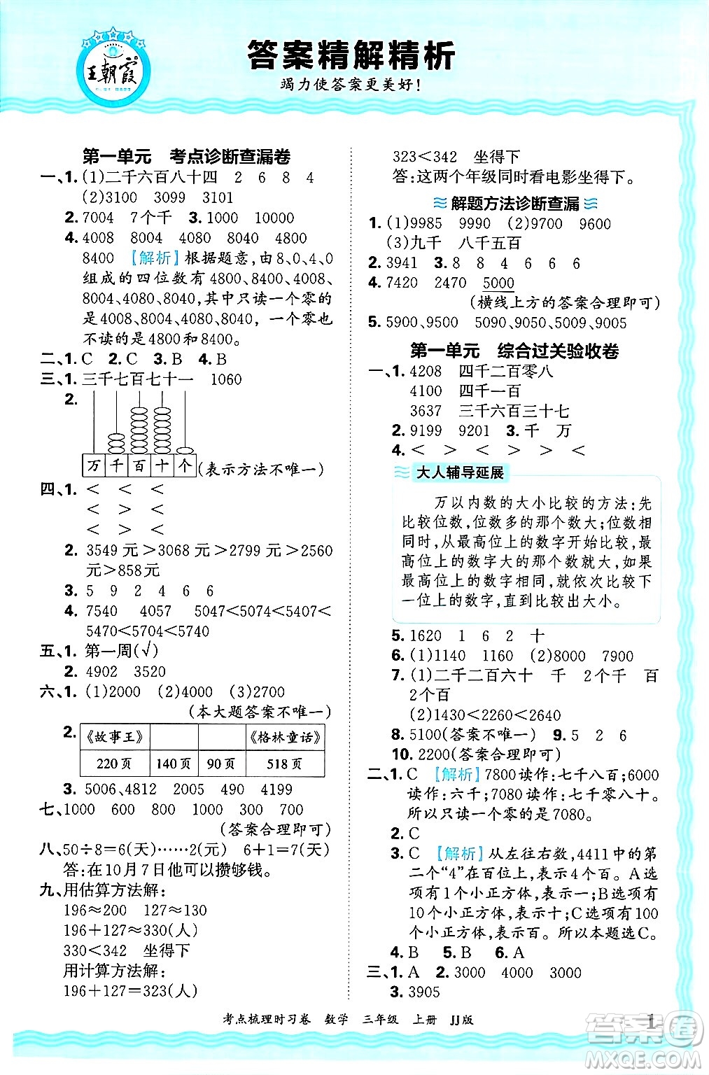 江西人民出版社2024年秋王朝霞考點梳理時習卷三年級數(shù)學上冊冀教版答案
