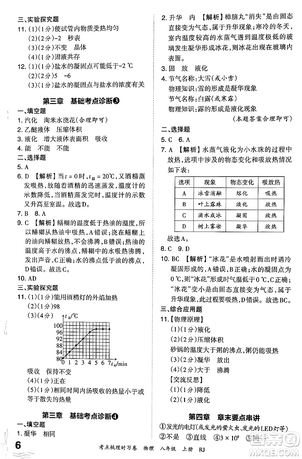 江西人民出版社2024年秋王朝霞考點(diǎn)梳理時(shí)習(xí)卷八年級物理上冊人教版答案