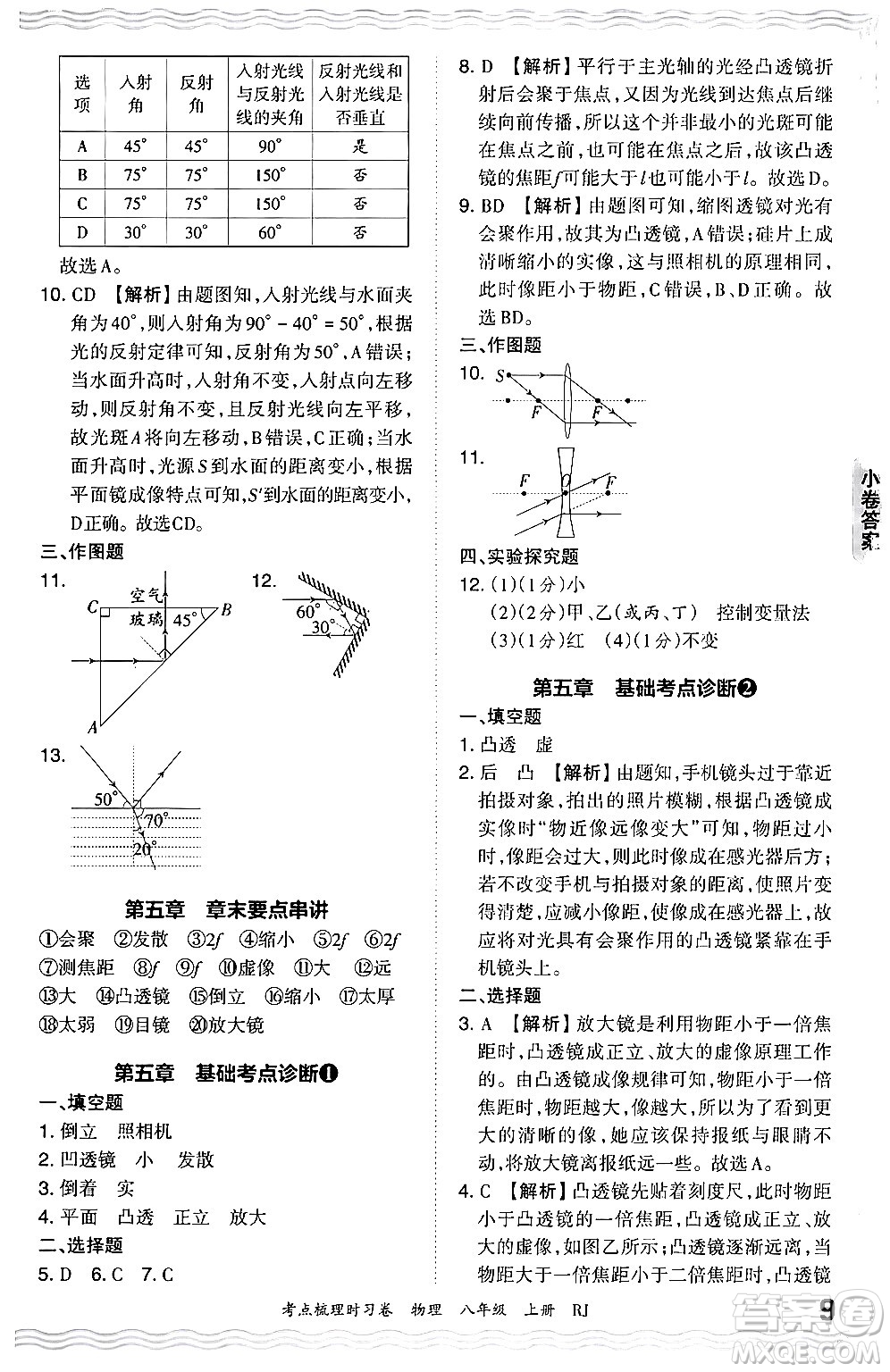 江西人民出版社2024年秋王朝霞考點(diǎn)梳理時(shí)習(xí)卷八年級物理上冊人教版答案