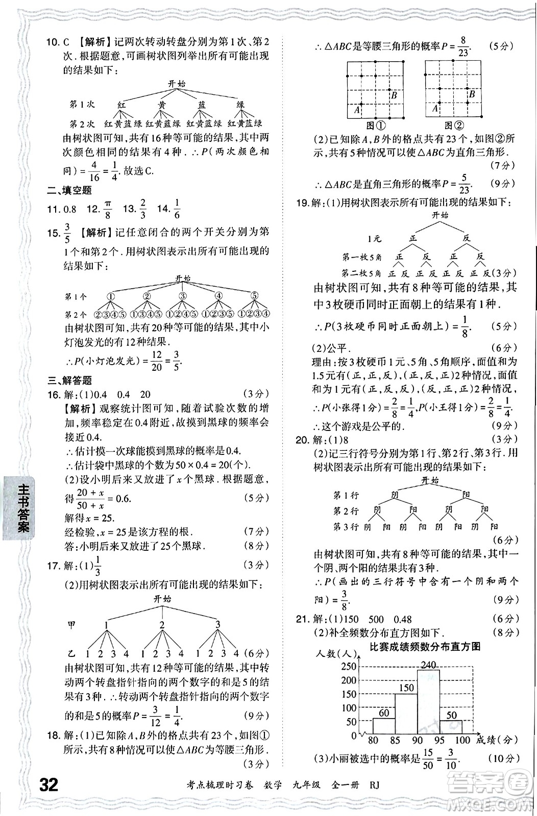 江西人民出版社2025年秋王朝霞考點梳理時習卷九年級數(shù)學全一冊人教版答案