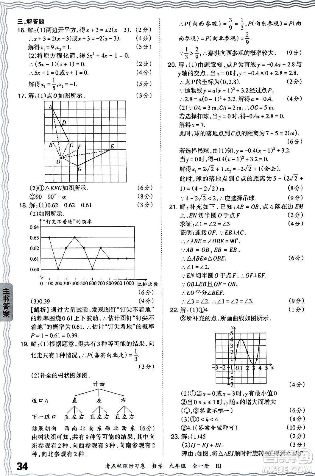 江西人民出版社2025年秋王朝霞考點梳理時習卷九年級數(shù)學全一冊人教版答案