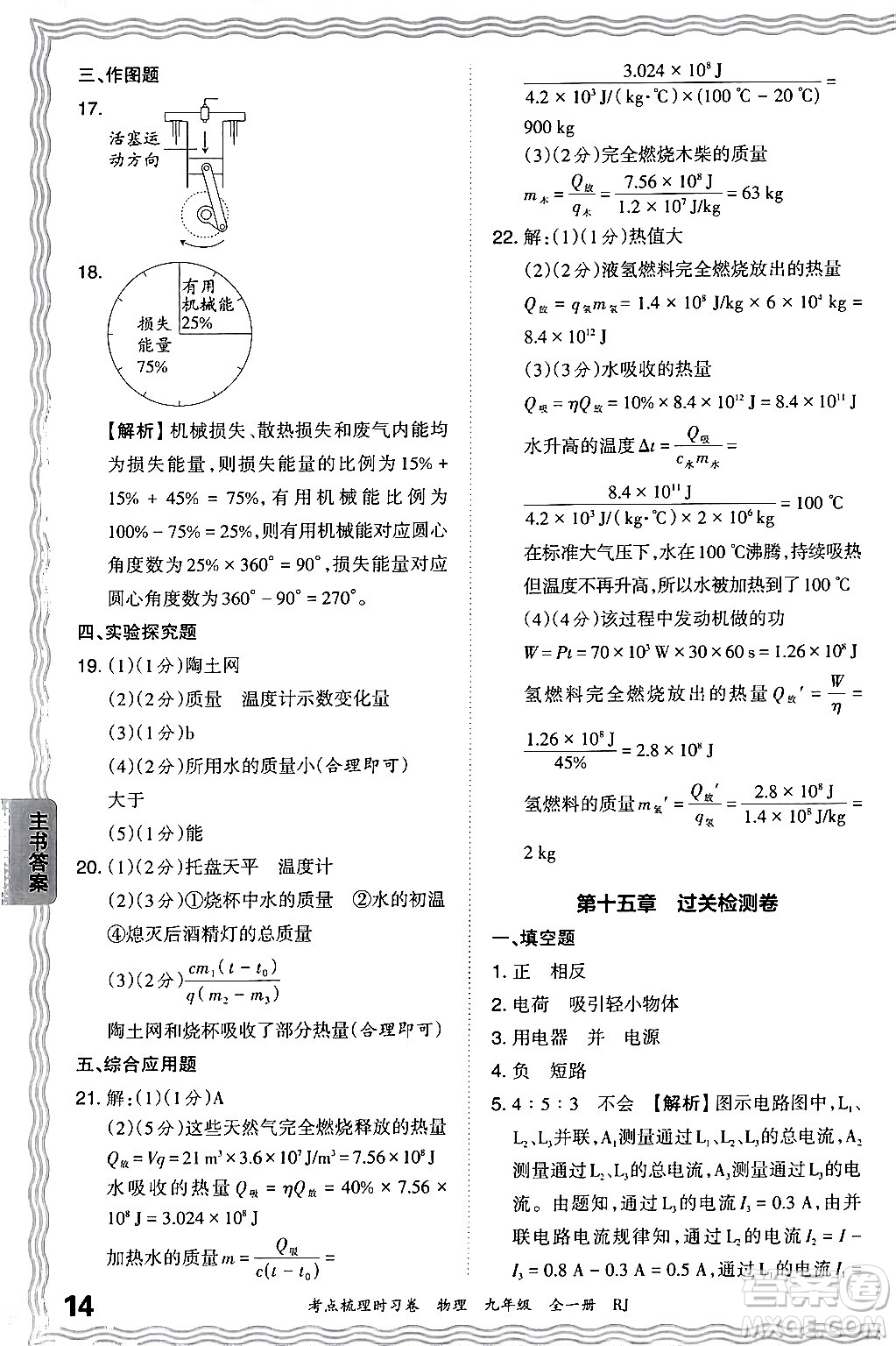 江西人民出版社2025年秋王朝霞考點梳理時習(xí)卷九年級物理全一冊人教版答案