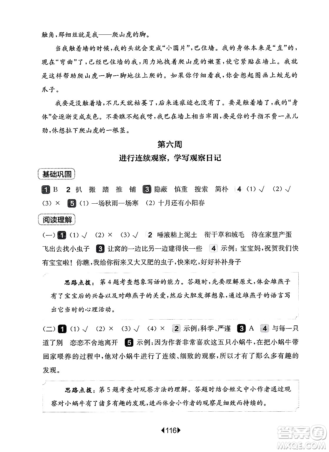 華東師范大學出版社2024年秋華東師大版一課一練四年級語文上冊華師版增強版上海專版答案