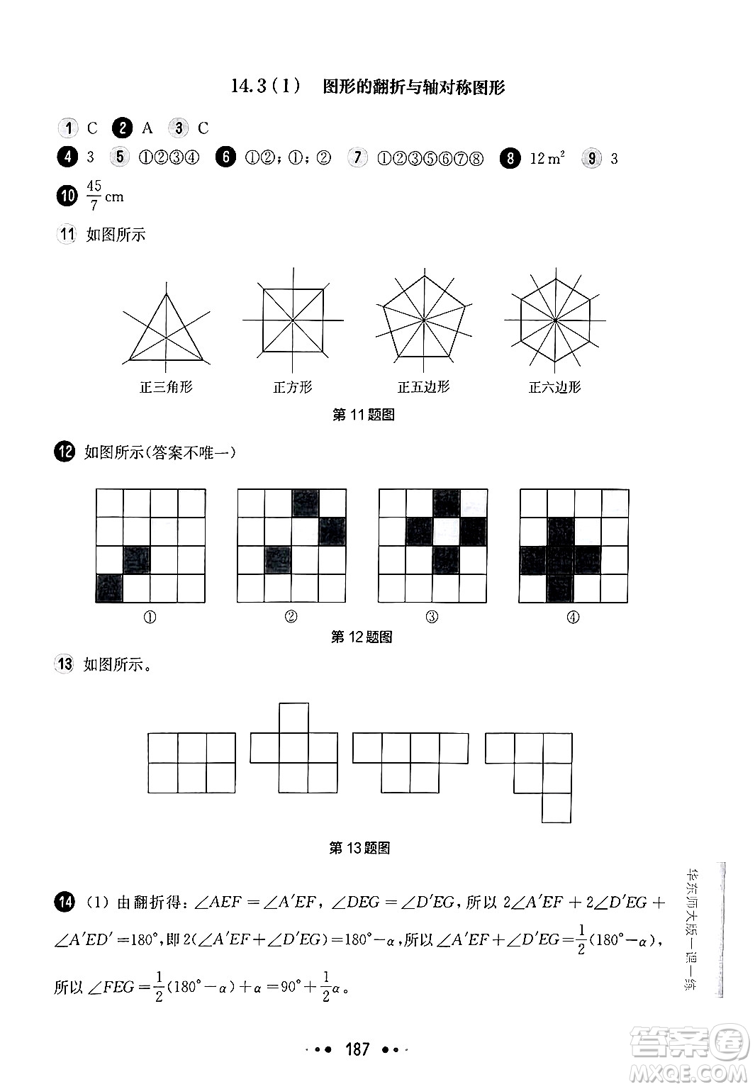 華東師范大學(xué)出版社2024年秋華東師大版一課一練七年級(jí)數(shù)學(xué)上冊(cè)華師版上海專版答案