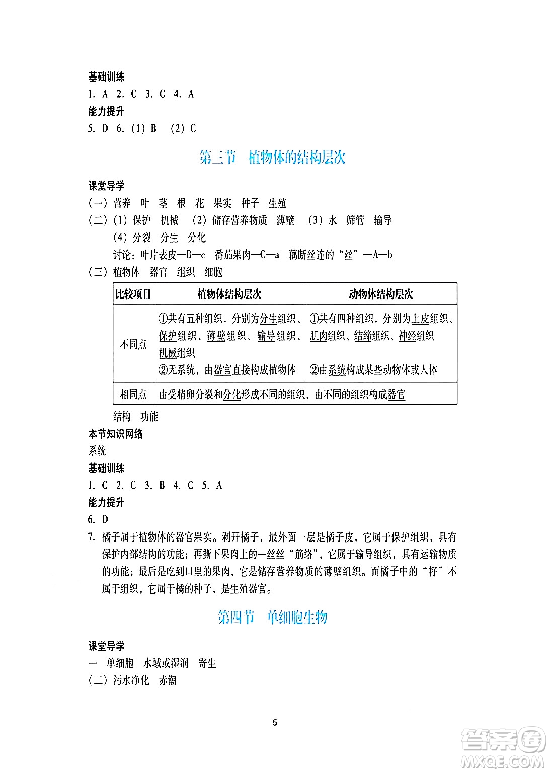 廣州出版社2024年秋陽(yáng)光學(xué)業(yè)評(píng)價(jià)七年級(jí)生物上冊(cè)人教版答案