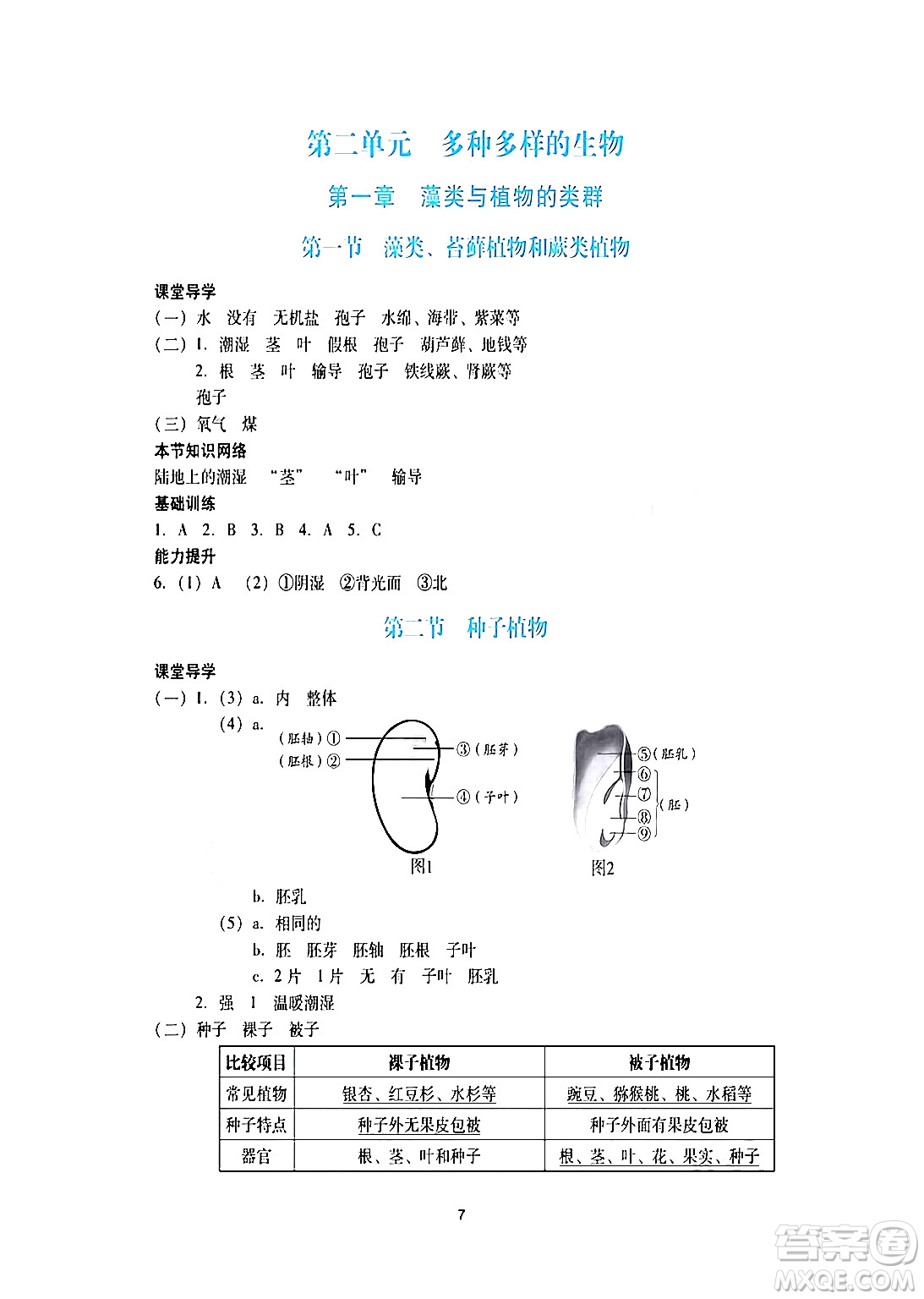 廣州出版社2024年秋陽(yáng)光學(xué)業(yè)評(píng)價(jià)七年級(jí)生物上冊(cè)人教版答案