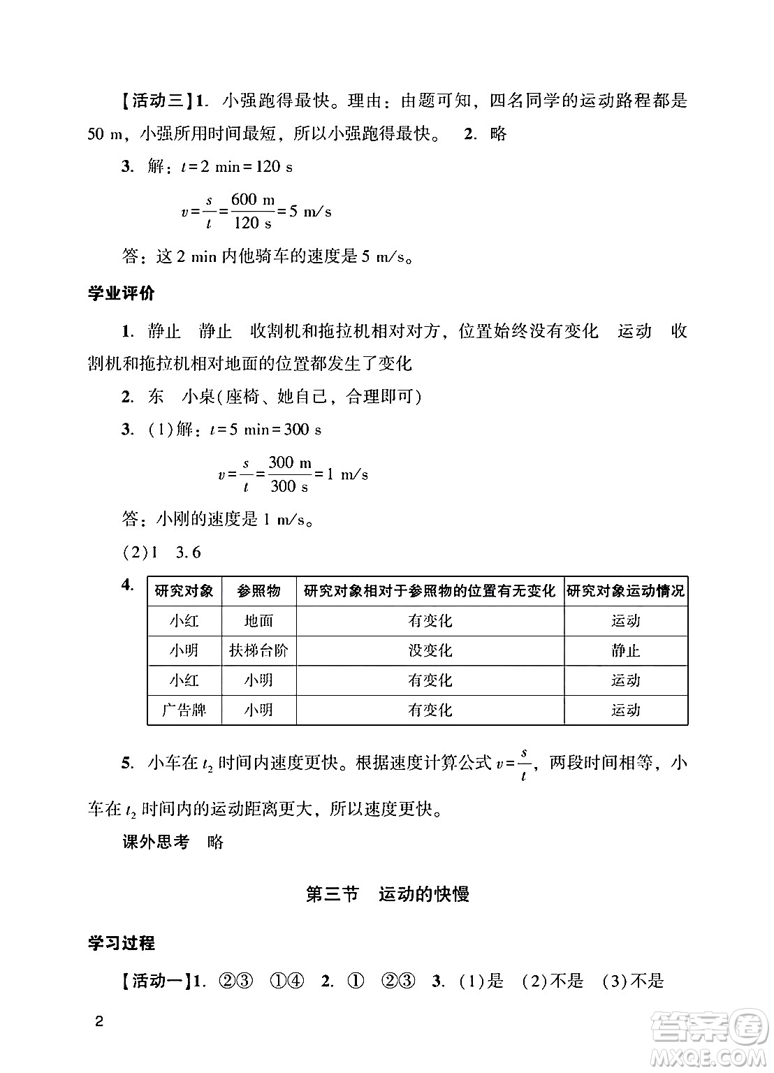 廣州出版社2024年秋陽(yáng)光學(xué)業(yè)評(píng)價(jià)八年級(jí)物理上冊(cè)人教版答案