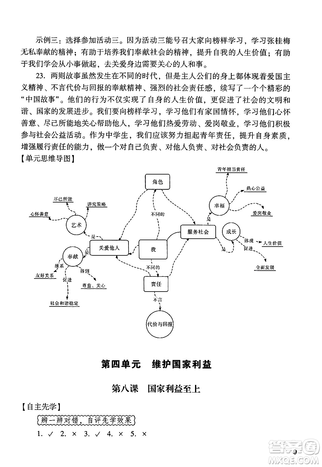 廣州出版社2024年秋陽光學(xué)業(yè)評(píng)價(jià)八年級(jí)道德與法治上冊人教版答案