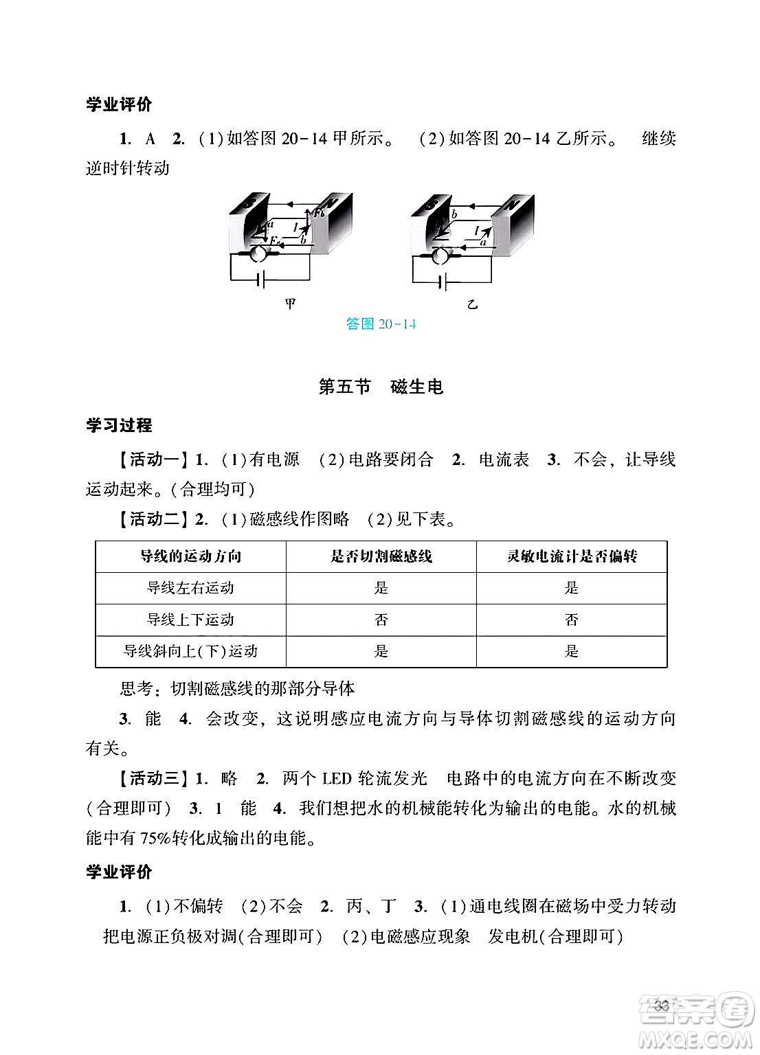 廣州出版社2024年秋陽光學業(yè)評價九年級物理上冊人教版答案