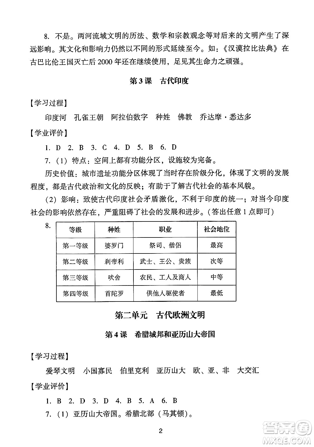 廣州出版社2024年秋陽光學(xué)業(yè)評(píng)價(jià)九年級(jí)歷史上冊(cè)人教版答案
