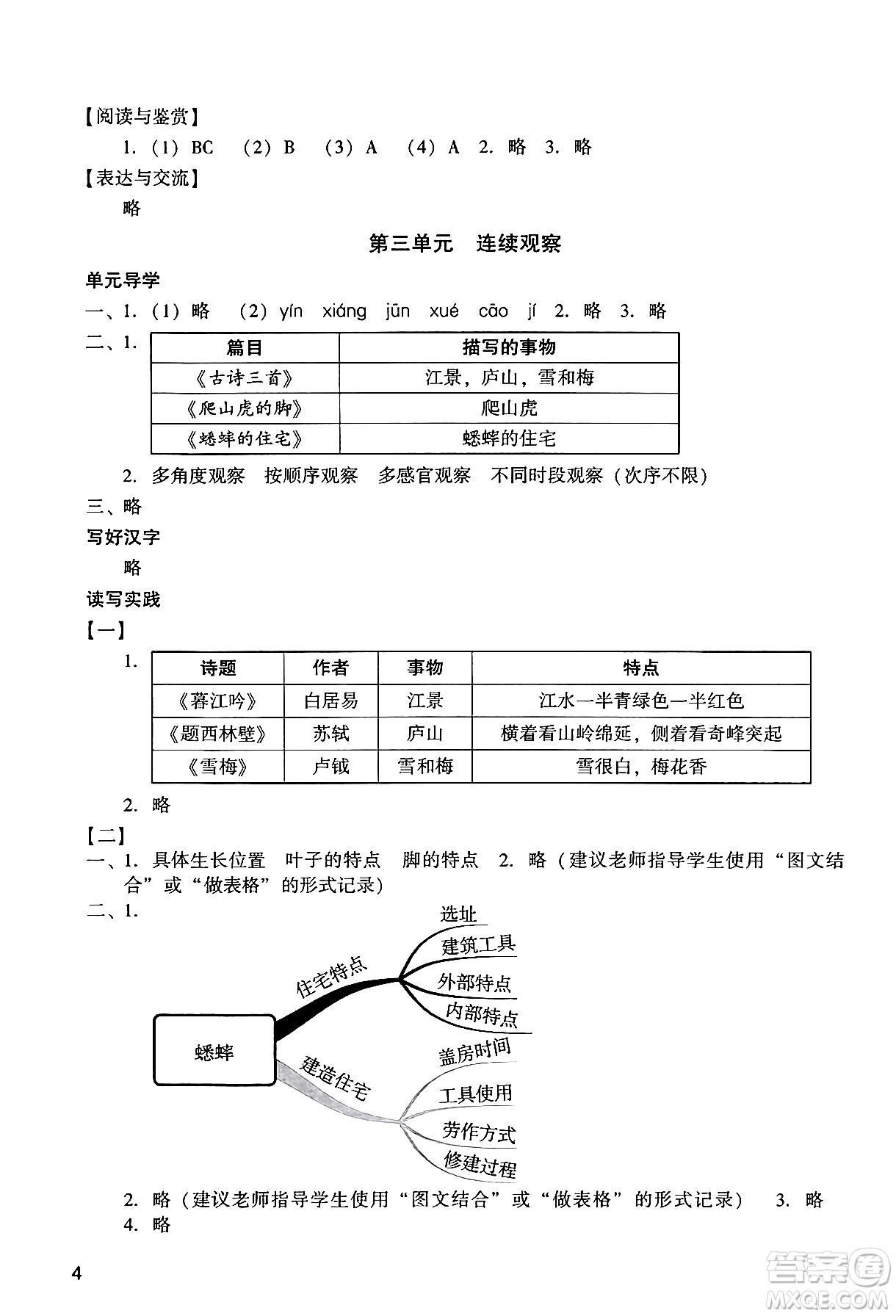 廣州出版社2024年秋陽光學(xué)業(yè)評價四年級語文上冊人教版答案