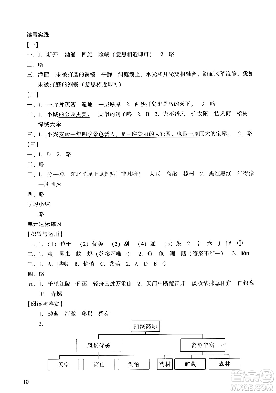 廣州出版社2024年秋陽光學(xué)業(yè)評(píng)價(jià)三年級(jí)語文上冊(cè)人教版答案