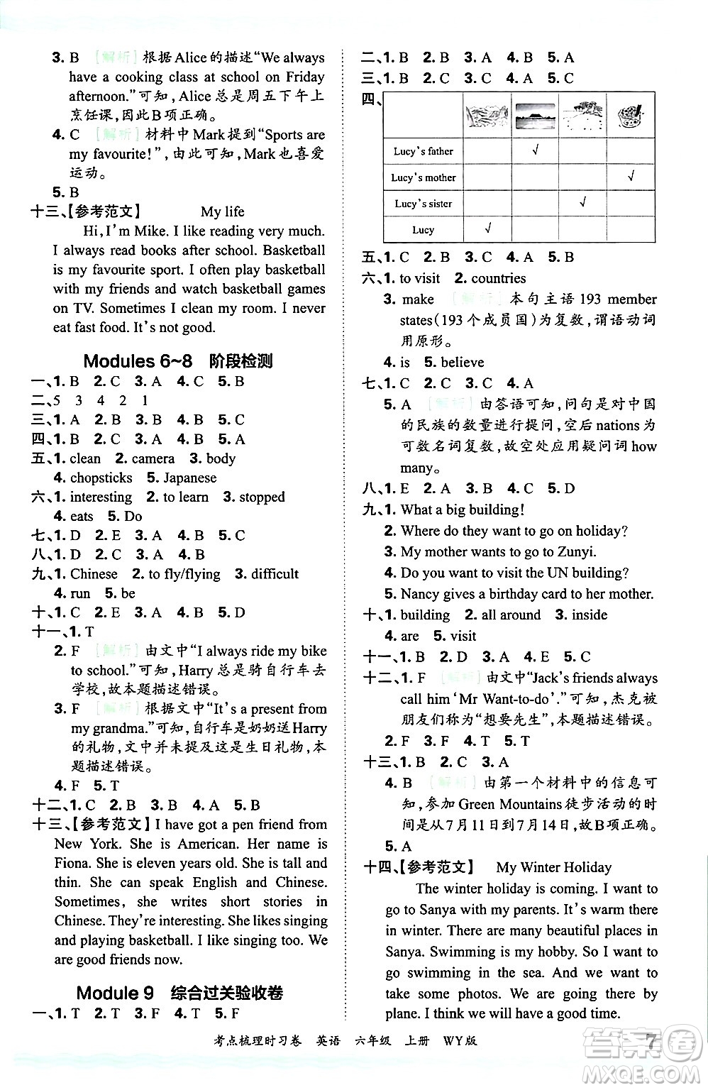 江西人民出版社2024年秋王朝霞考點(diǎn)梳理時(shí)習(xí)卷六年級英語上冊外研版答案