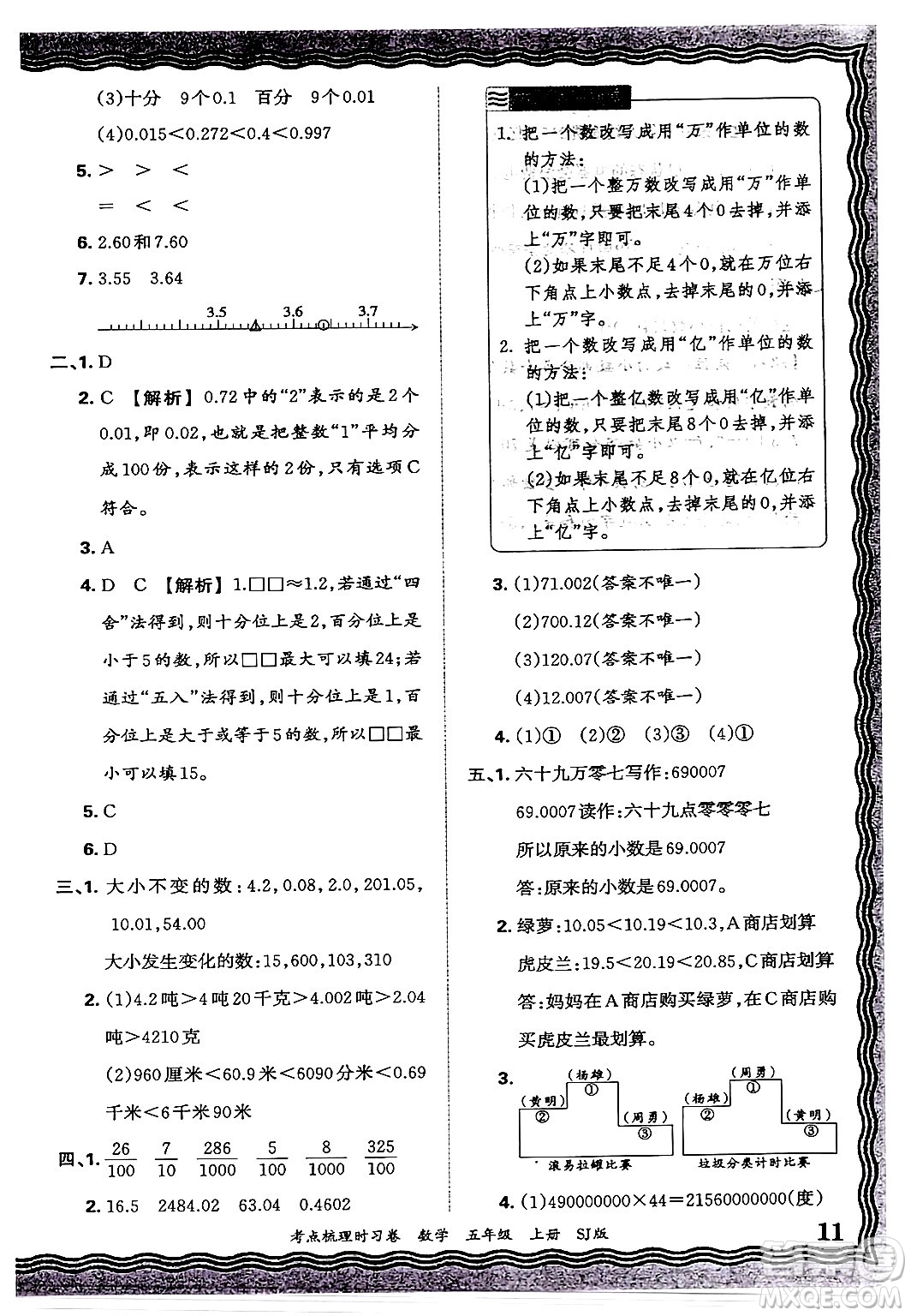 江西人民出版社2024年秋王朝霞考點梳理時習卷五年級數(shù)學上冊蘇教版答案