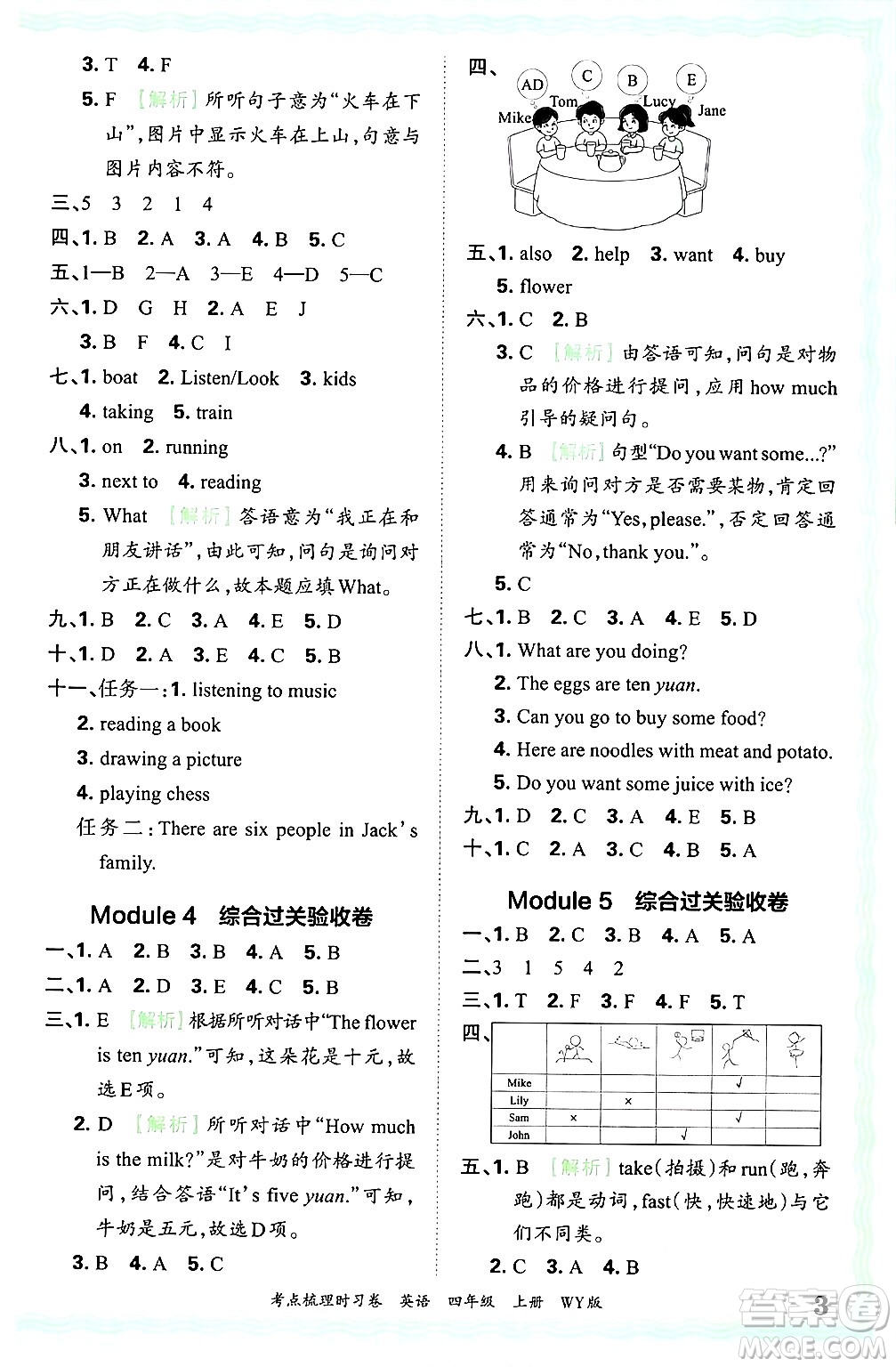 江西人民出版社2024年秋王朝霞考點梳理時習卷四年級英語上冊外研版答案