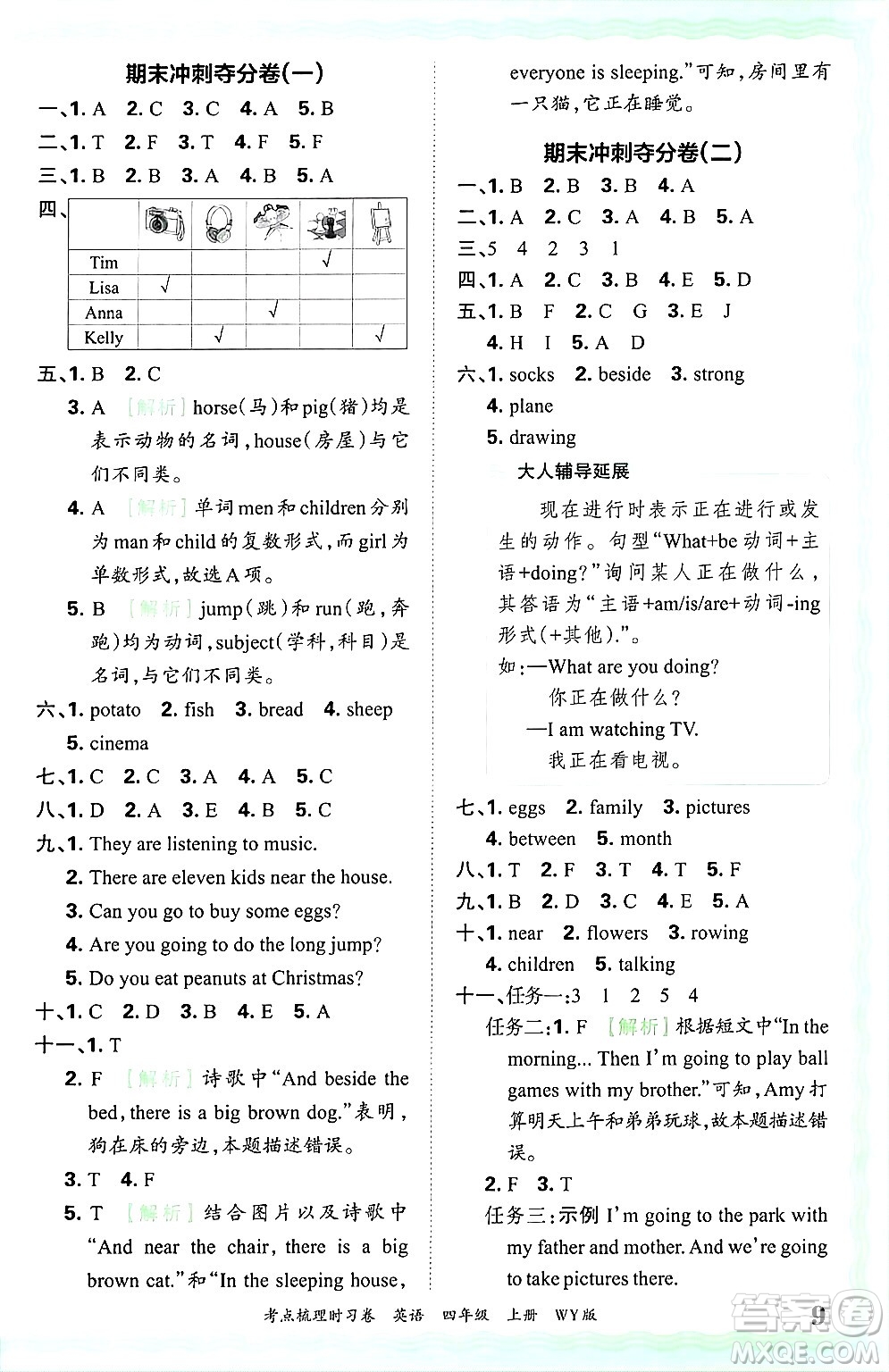 江西人民出版社2024年秋王朝霞考點梳理時習卷四年級英語上冊外研版答案