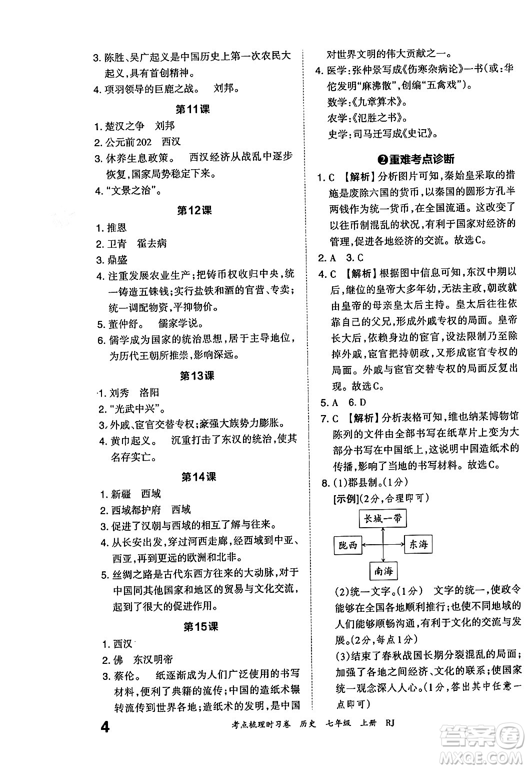 江西人民出版社2024年秋王朝霞考點(diǎn)梳理時(shí)習(xí)卷七年級(jí)歷史上冊(cè)人教版答案