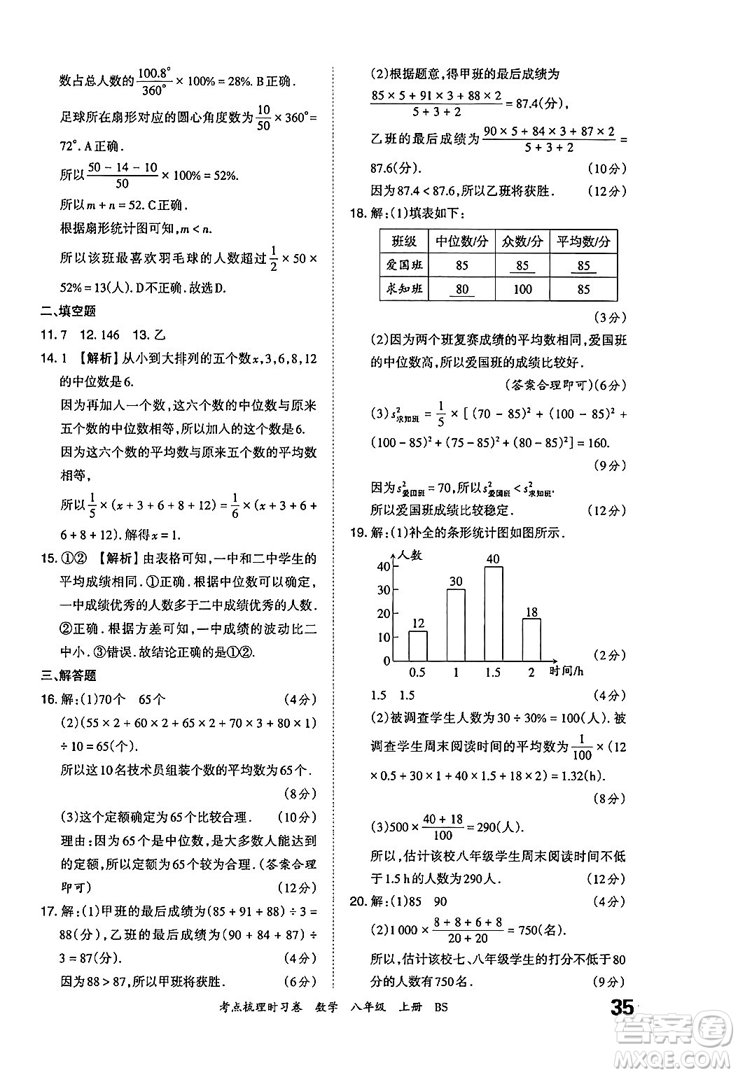 江西人民出版社2024年秋王朝霞考點(diǎn)梳理時(shí)習(xí)卷八年級數(shù)學(xué)上冊北師大版答案