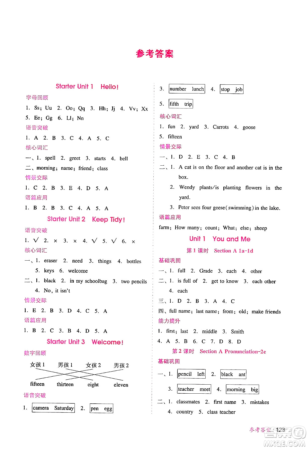 廣西師范大學(xué)出版社2024年秋新課程學(xué)習(xí)輔導(dǎo)七年級英語上冊人教版答案