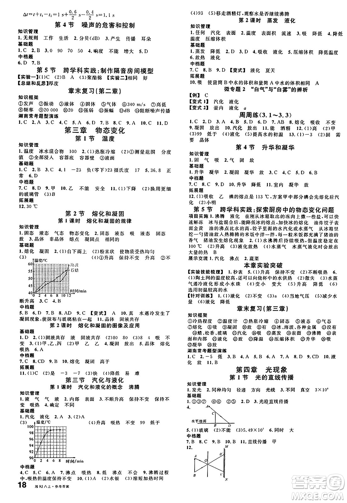 廣東經(jīng)濟(jì)出版社2024年秋名校課堂八年級物理上冊人教版湖南專版答案