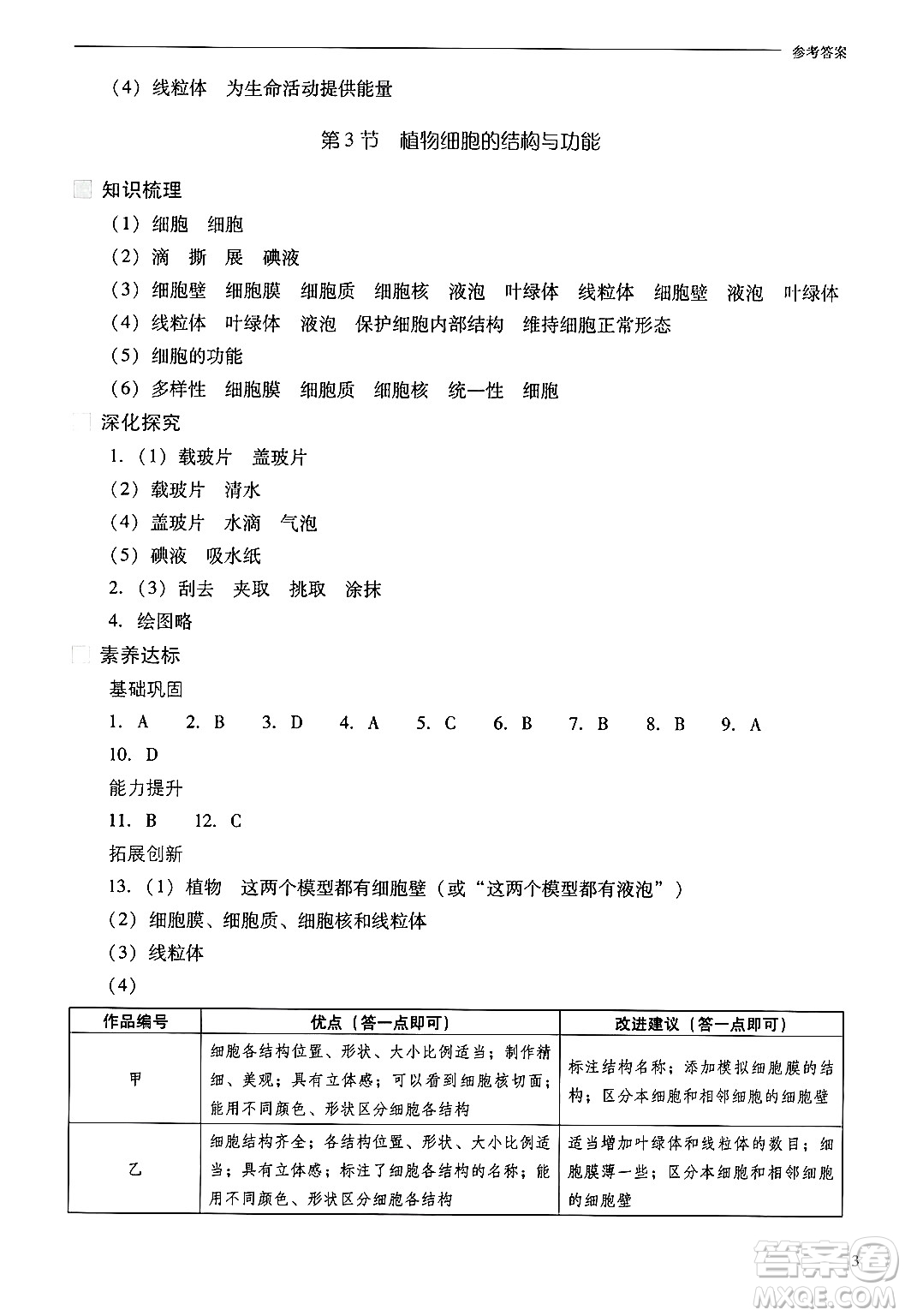 山西教育出版社2024年秋新課程問題解決導(dǎo)學(xué)方案七年級生物上冊鳳凰版答案