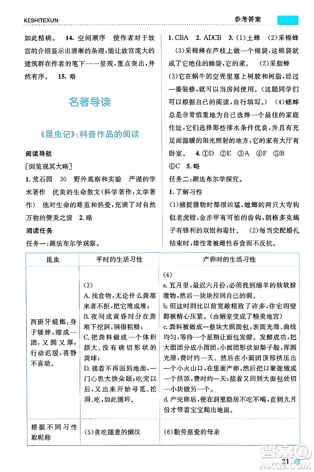 浙江人民出版社2024年秋課時特訓八年級語文上冊人教版答案