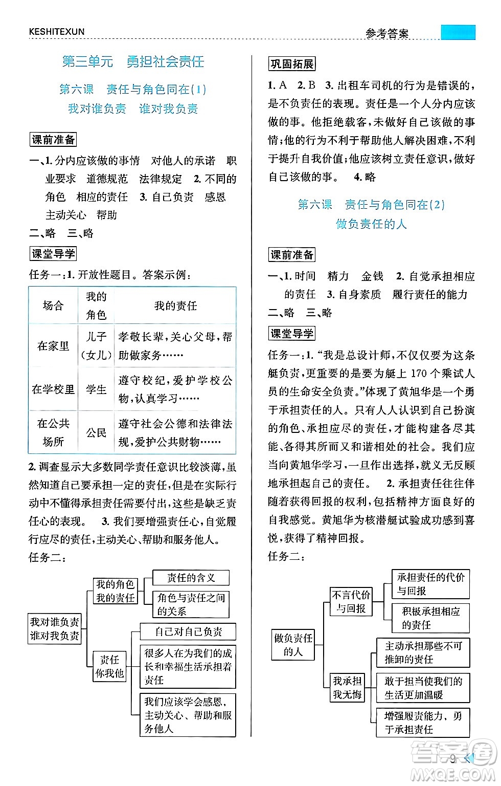 浙江人民出版社2024年秋課時(shí)特訓(xùn)八年級(jí)道德與法治上冊(cè)人教版答案