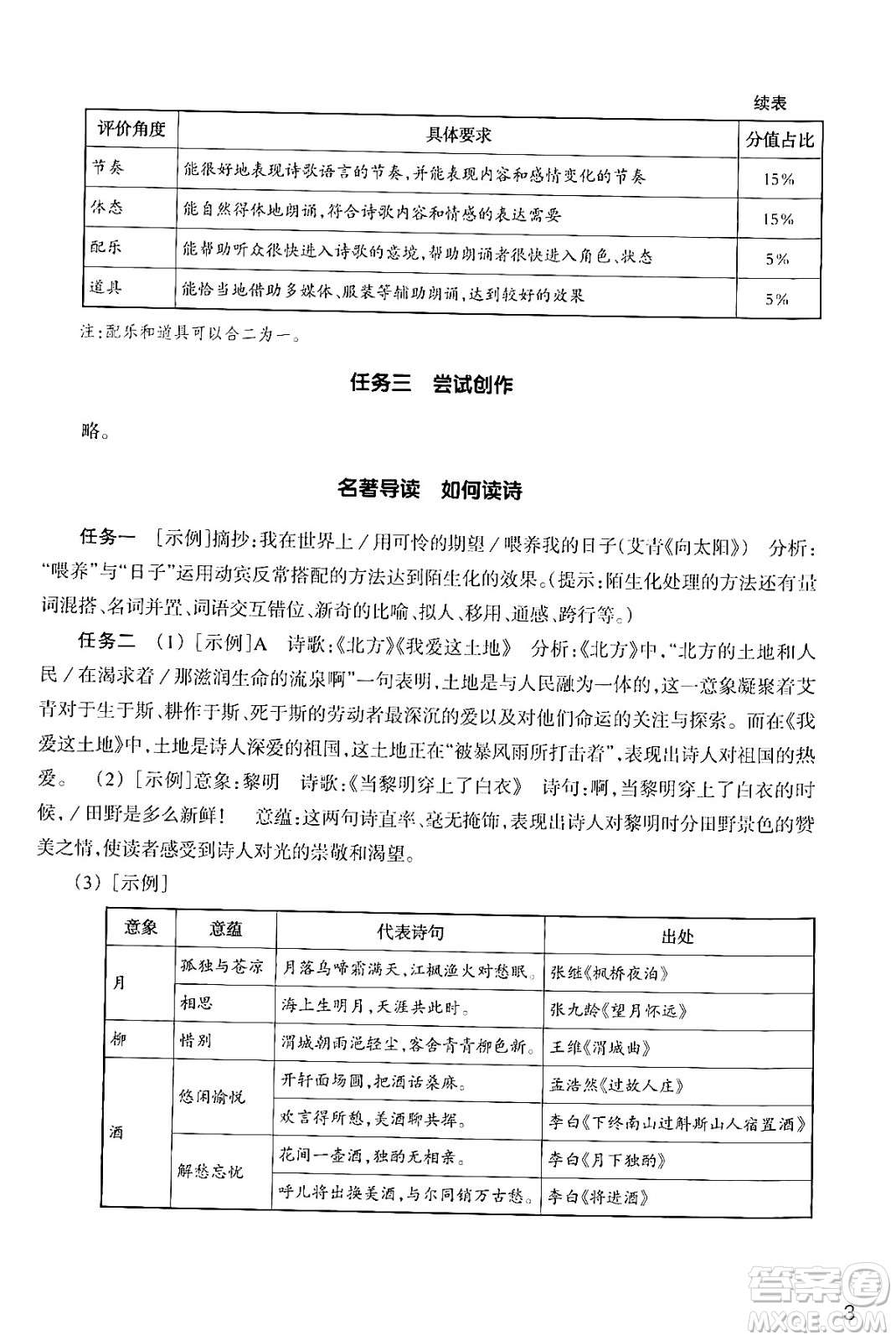 浙江教育出版社2024年秋語文作業(yè)本九年級語文上冊通用版答案