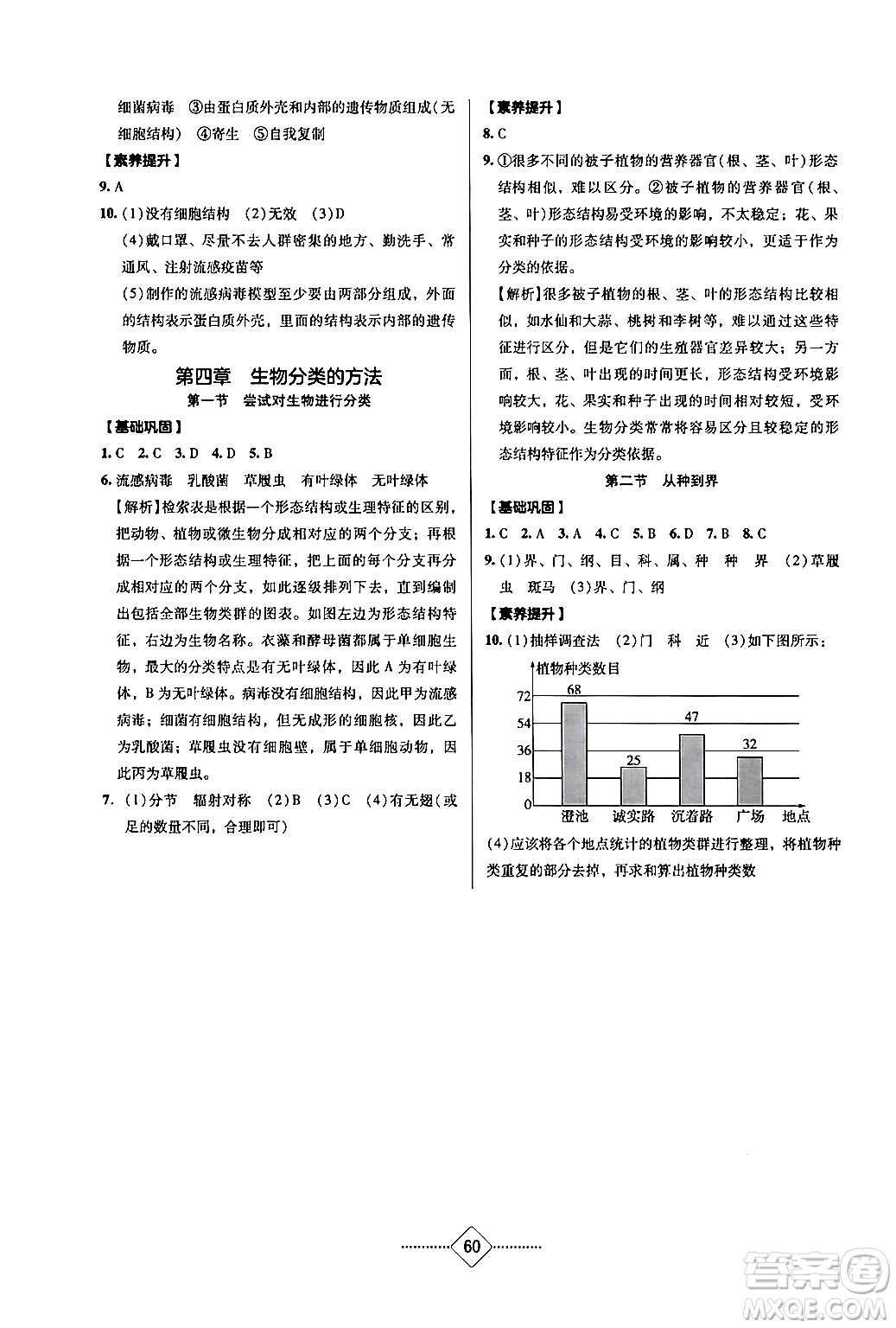 湖南教育出版社2024年秋學法大視野七年級生物上冊人教版長沙專版答案