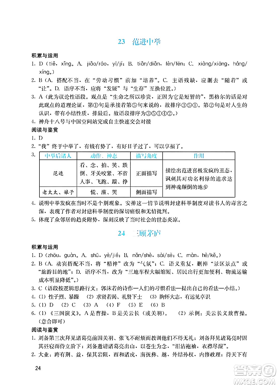 廣州出版社2024年秋陽光學業(yè)評價九年級語文上冊人教版答案