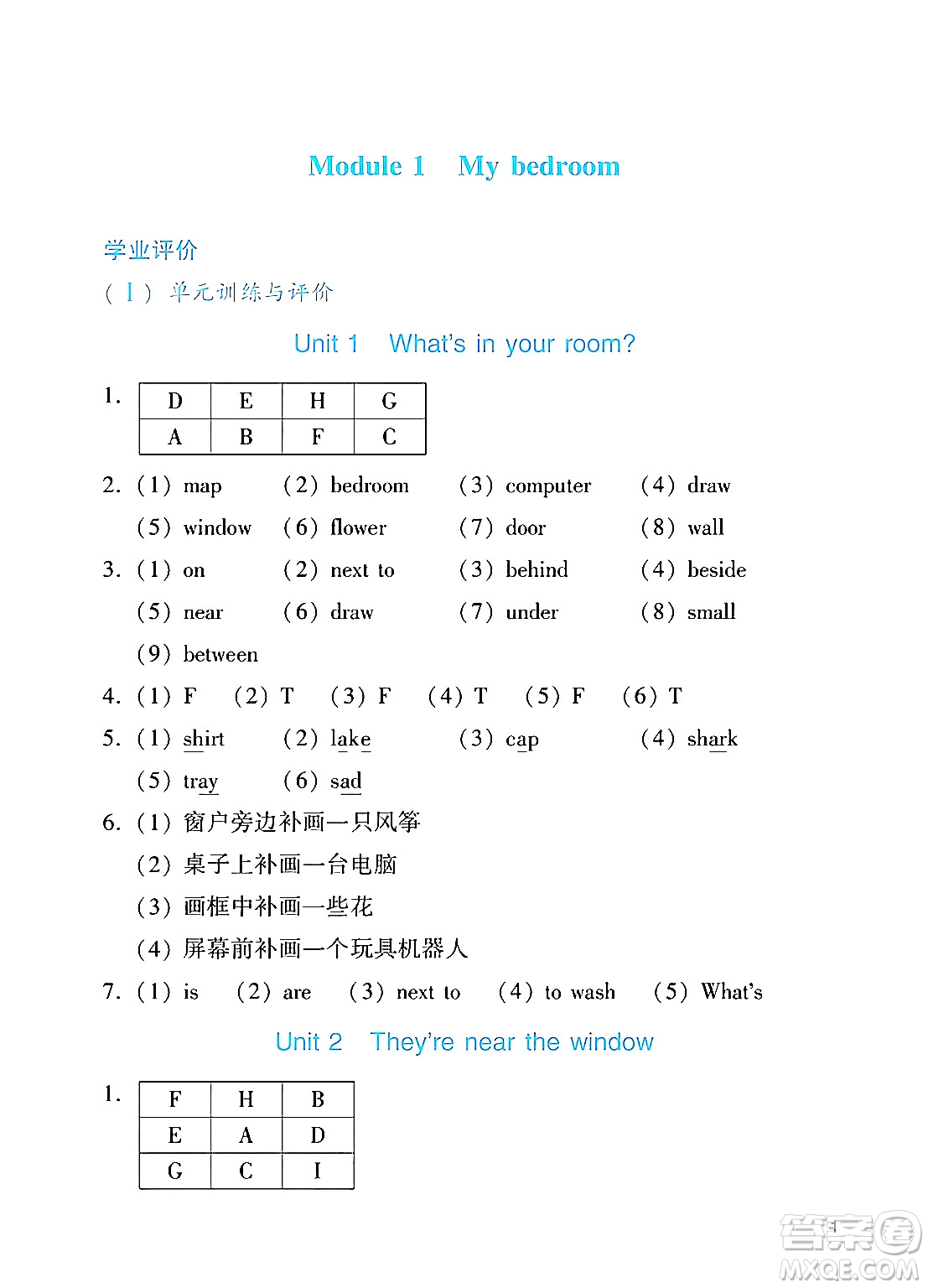 廣州出版社2024年秋陽(yáng)光學(xué)業(yè)評(píng)價(jià)四年級(jí)英語(yǔ)上冊(cè)教科版答案