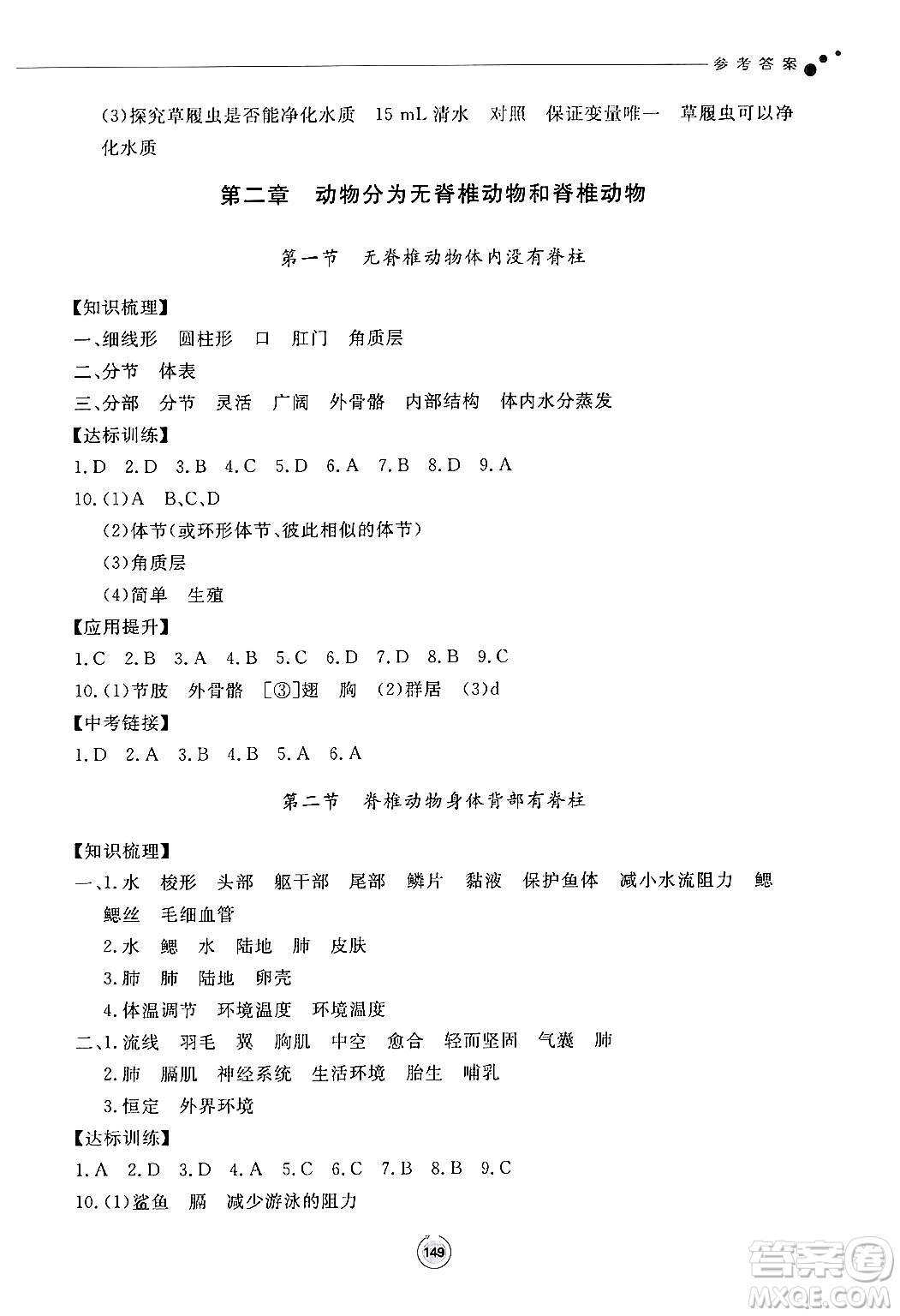 鷺江出版社2024秋初中同步練習(xí)冊(cè)七年級(jí)生物上冊(cè)濟(jì)南版答案
