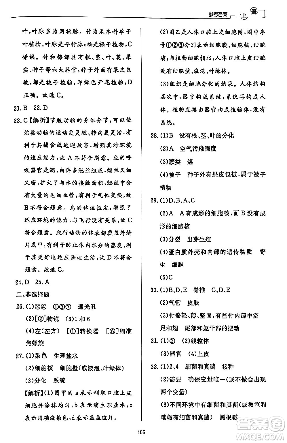 濟南出版社2024秋初中同步練習冊七年級生物上冊濟南版答案