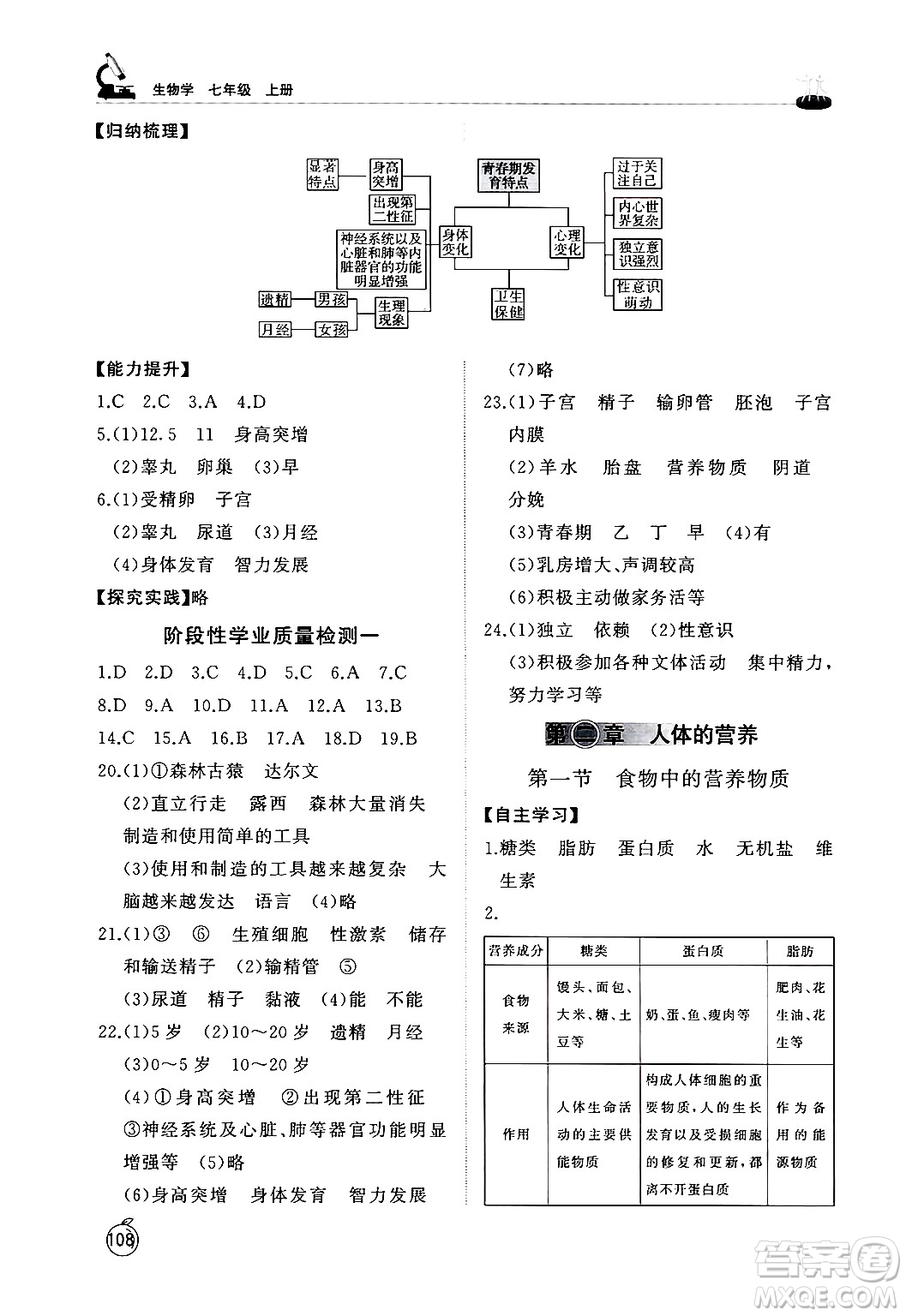 山東友誼出版社2024秋初中同步練習(xí)冊七年級生物上冊魯科版五四制答案