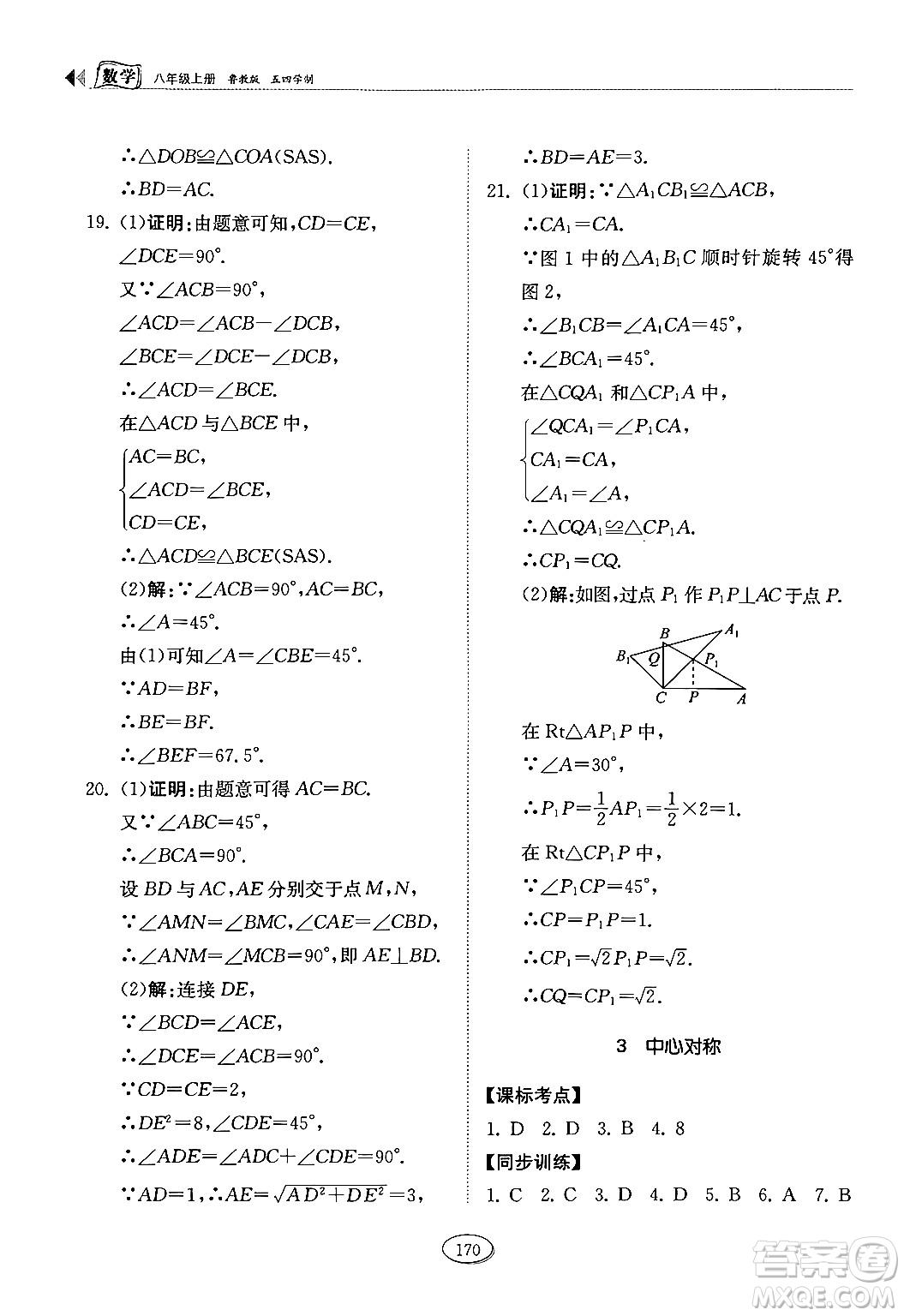 山東科學技術出版社2024秋初中同步練習冊八年級數(shù)學上冊魯教版五四制答案